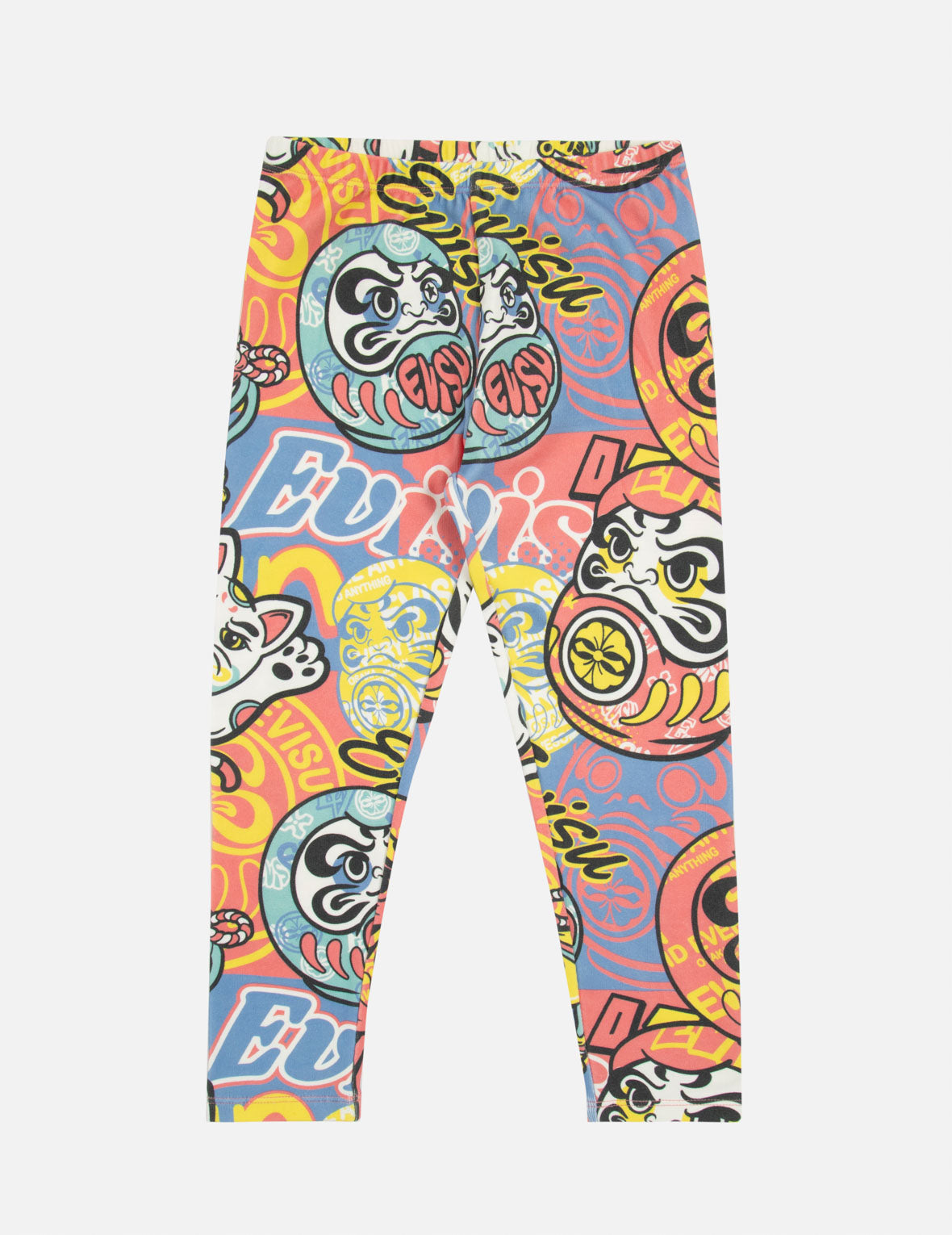 Lucky Cat & Daruma Print Yoga Leggings - Japanese Inspired Workout Pants for Women - Comfortable Stretchy Tights for Gym, Running, and Daily Wear