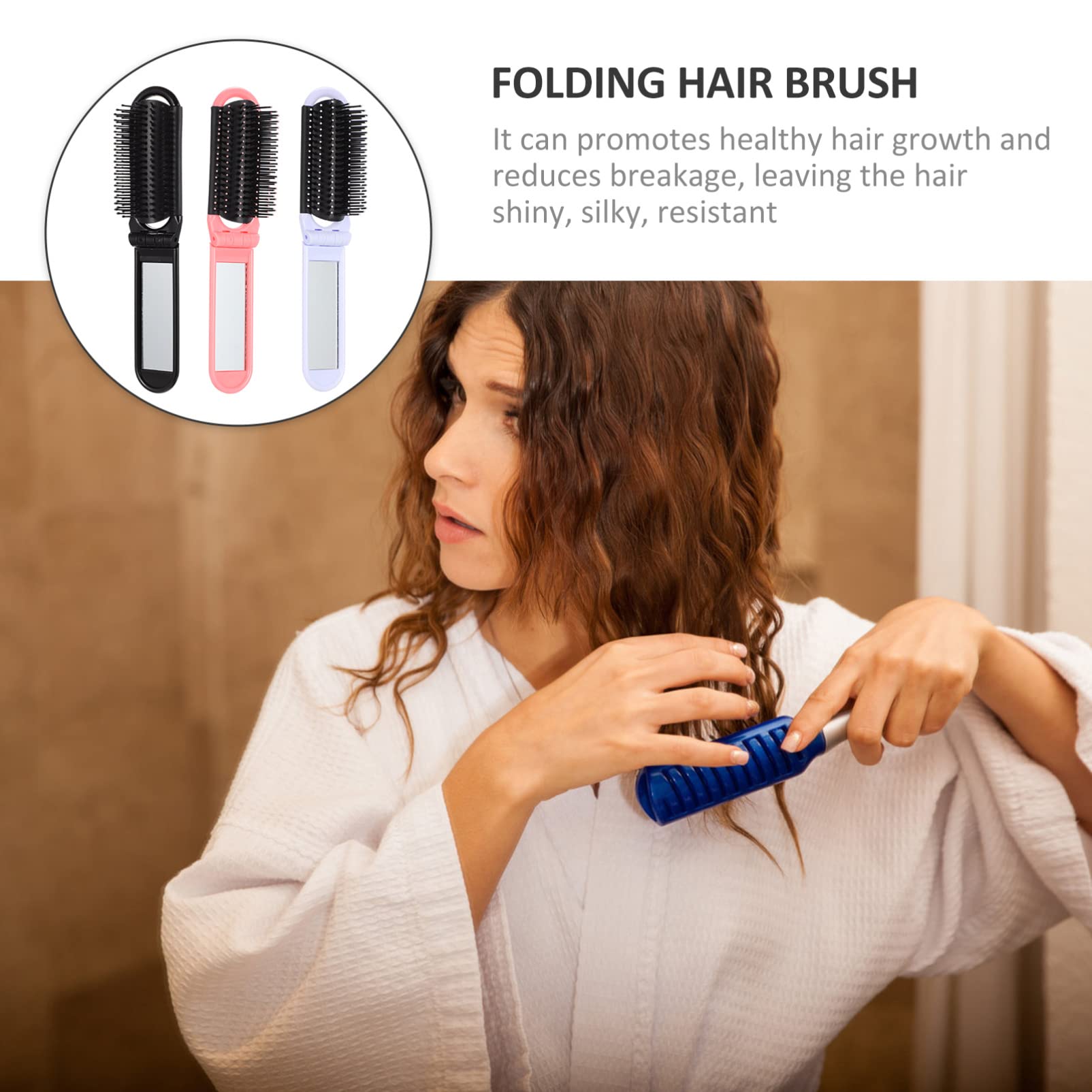 Men's Folding Hair Brush with Mirror - 6pcs Compact Travel Brush for Gym, Car & Purse