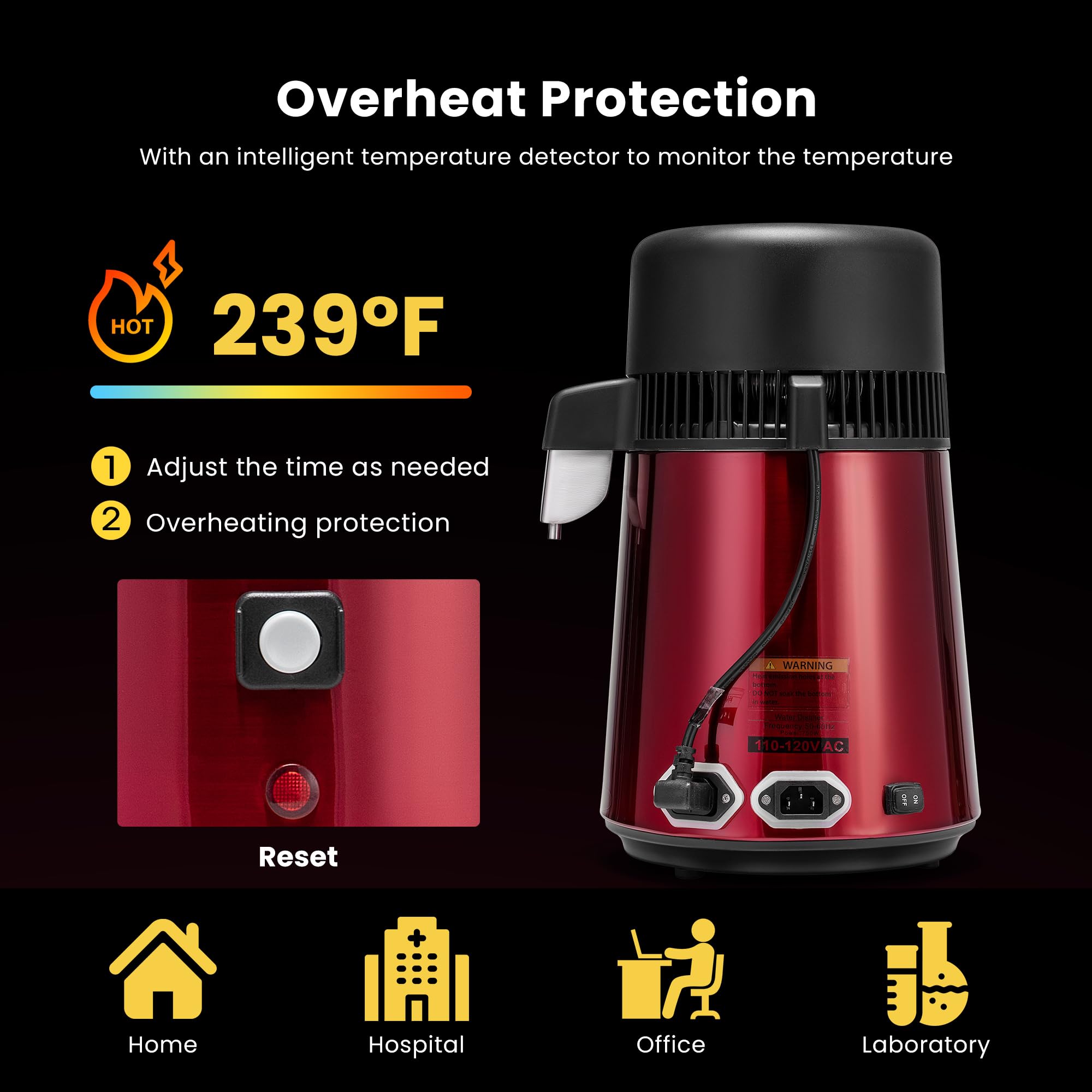 VIVOHOME 1.1 Gallon/4L Countertop Water Distiller - 304 Stainless Steel Home Distilled Water Machine with Smart Switch & Purifier Filter - Perfect for Home, Office, Baby Formula, Humidifiers & Coffee Makers (Red)