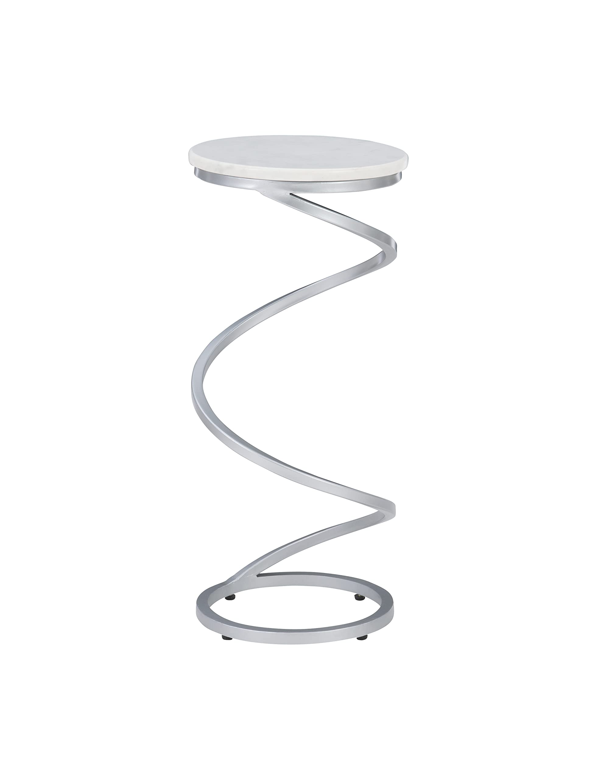 Powell Nora Table - Silver Spiral Metal Base with White Marble Top - Modern Drink Table for Living Room, Bedroom, or Office
