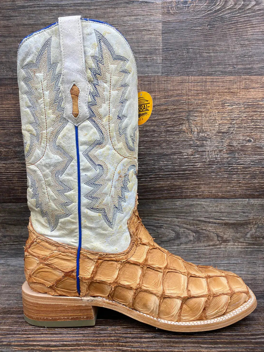 Premium A4050 D Corral Brown Pirarucu Fish Skin Cowboy Boots for Men - Durable & Stylish Western Boots for Rodeo, Country Dancing & Outdoor Adventures