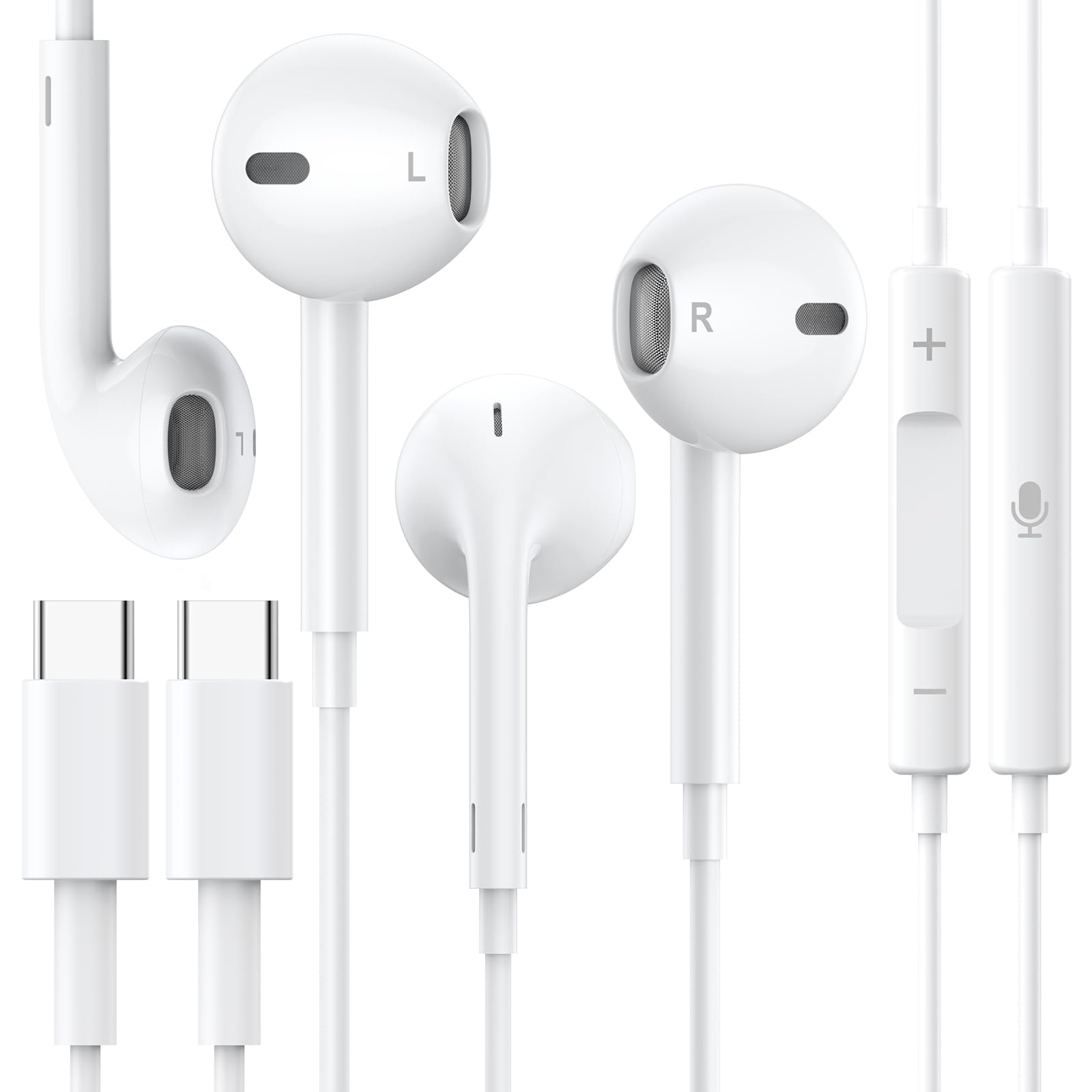 2 Packs USB C Headphones Wired Noise Cancelling Earbuds - Compatible with iPhone 15 Pro Max/Plus, iPad Pro, Samsung Galaxy S23/S22/S21/S20, Note 10/20, A53/A54 - Perfect for Travel, Workouts & Commuting
