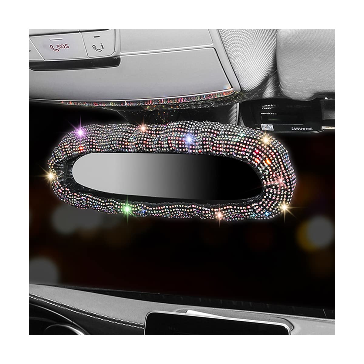 Sparkling Rhinestone Rearview Mirror Cover - Elastic Plush Universal Fit for Cars, SUVs & Vans - Glamorous Car Interior Accessories for Women & Girls (Multicolor) | Perfect for Daily Commute, Road Trips & Gift Giving