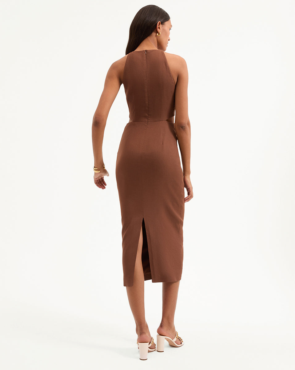 Isla Gold Medallion Midi Dress - Women's Floral Print Summer Dress for Beach Wedding & Vacation | Elegant A-Line Party Dress for Cocktail & Evening Events