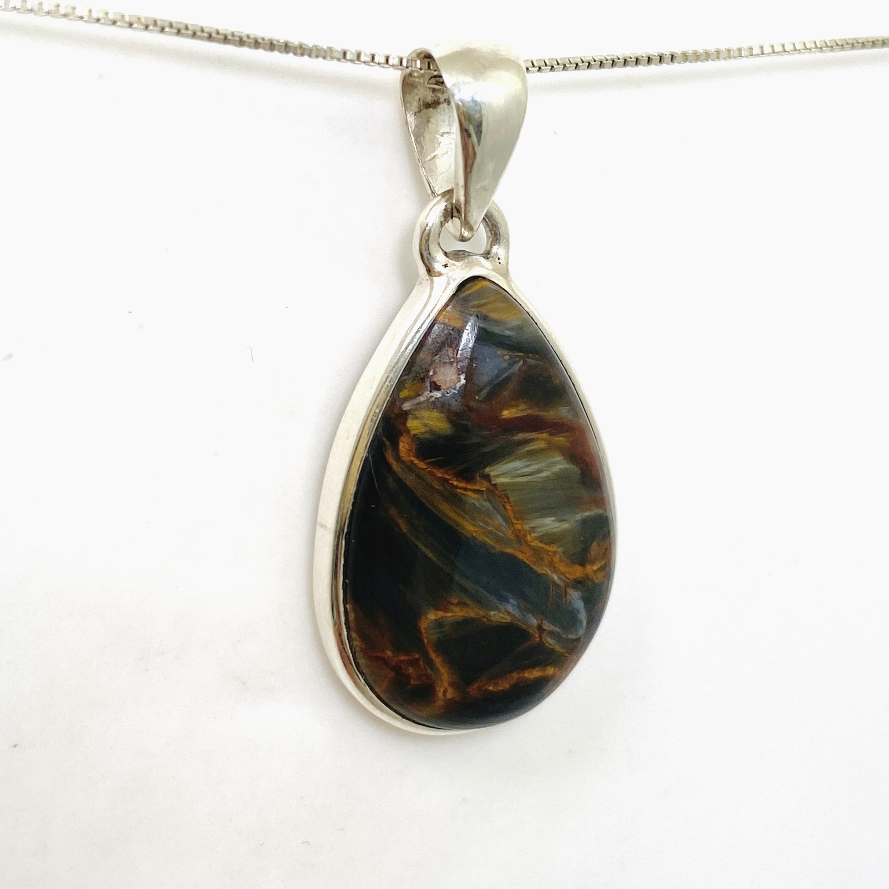 Natural Pietersite Teardrop Cabochon Pendant - Unique Gemstone Jewelry for Women | Handmade Silver Pendant Necklace | Perfect for Boho Fashion, Spiritual Healing & Gift Giving