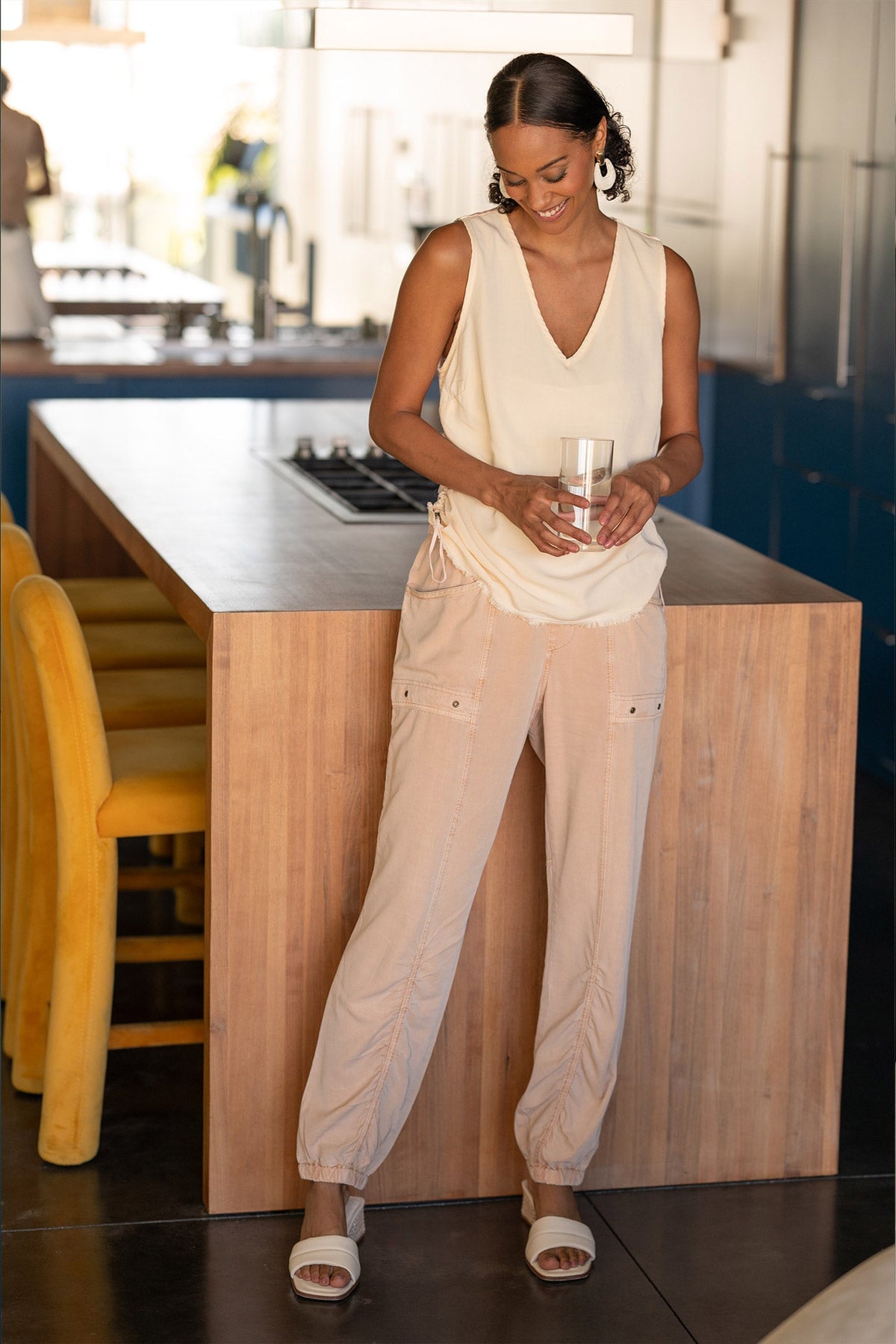 Ileana Cinched Soft Twill V Neck Tank Top for Women - Comfortable Stretchy Casual Blouse for Everyday Wear | Perfect for Office, Date Night & Summer Outfits