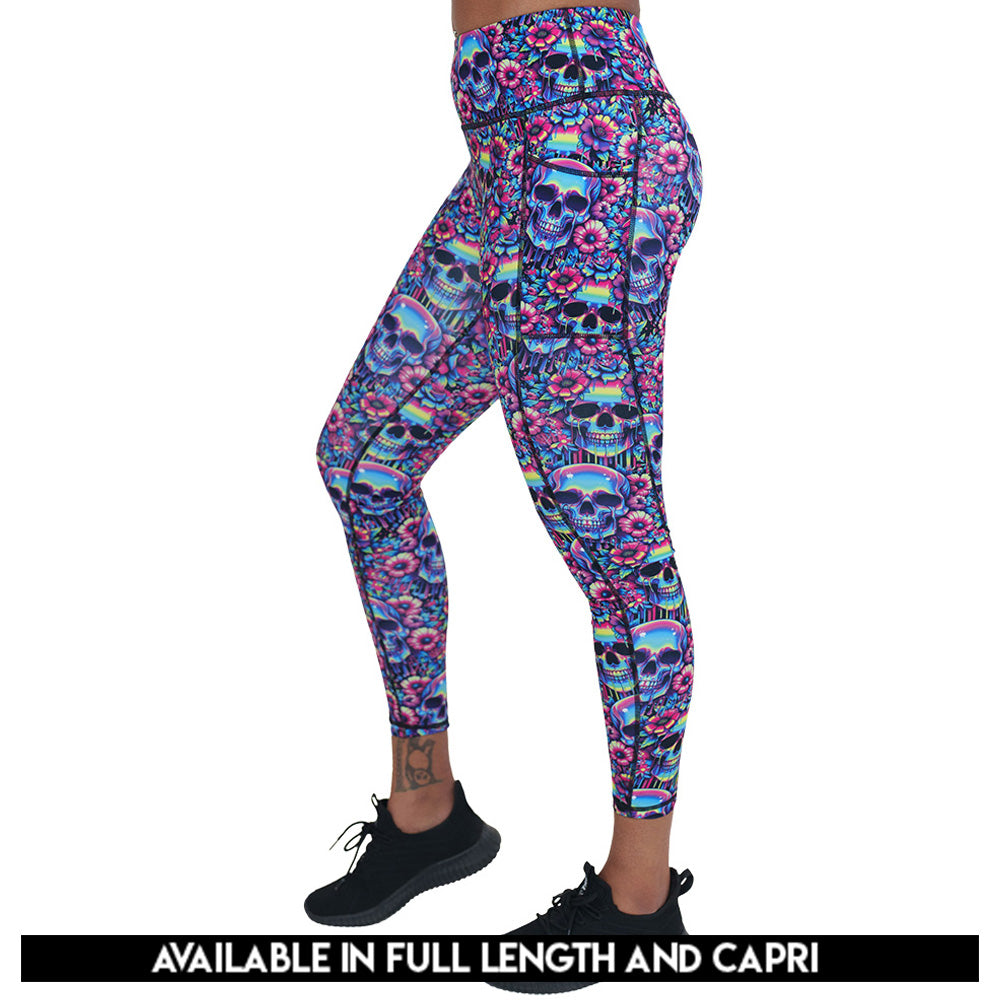 Gothic Acid Skull Print Leggings for Women - Trendy Yoga Pants with Edgy Skull Design - Perfect for Halloween, Rock Concerts & Streetwear Fashion
