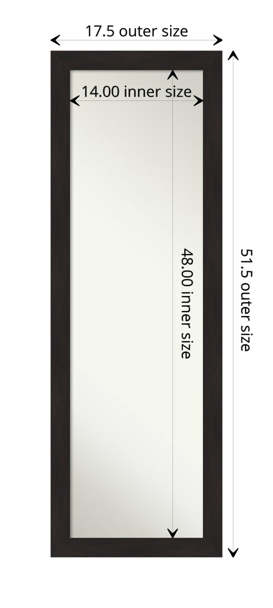 Amanti Art 52x18 Inch Full Length Mirror for Door - Espresso Brown Narrow Tall Wall Mirror with Casual Frame, No Visible Brackets - Perfect for Bedroom Decor, Closet Organization & Home Styling