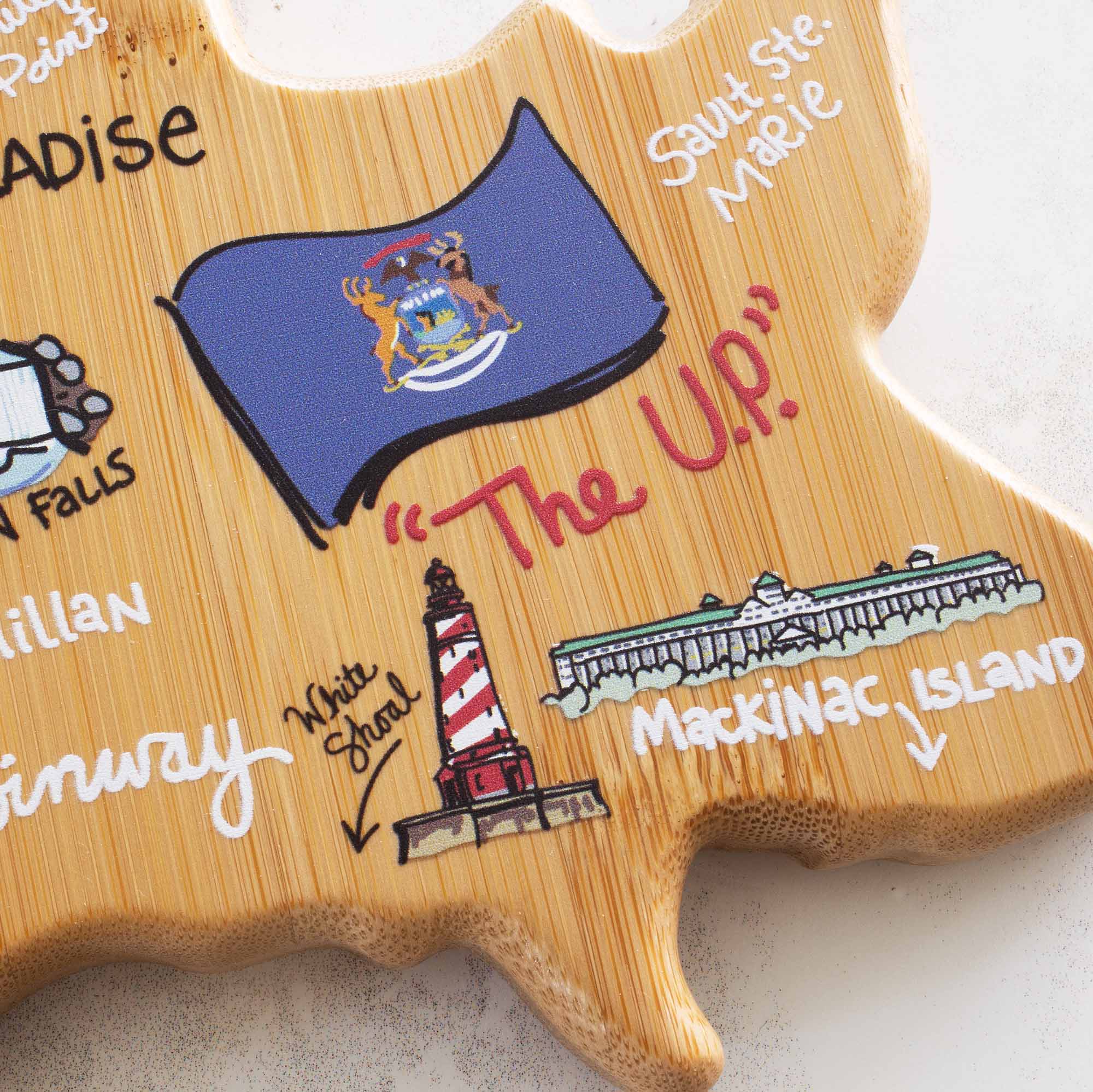 Premium Michigan Upper Peninsula Wooden Cutting Board - Handcrafted with Fish Kiss™ Artwork - Perfect for Kitchen, Camping & Gift Giving
