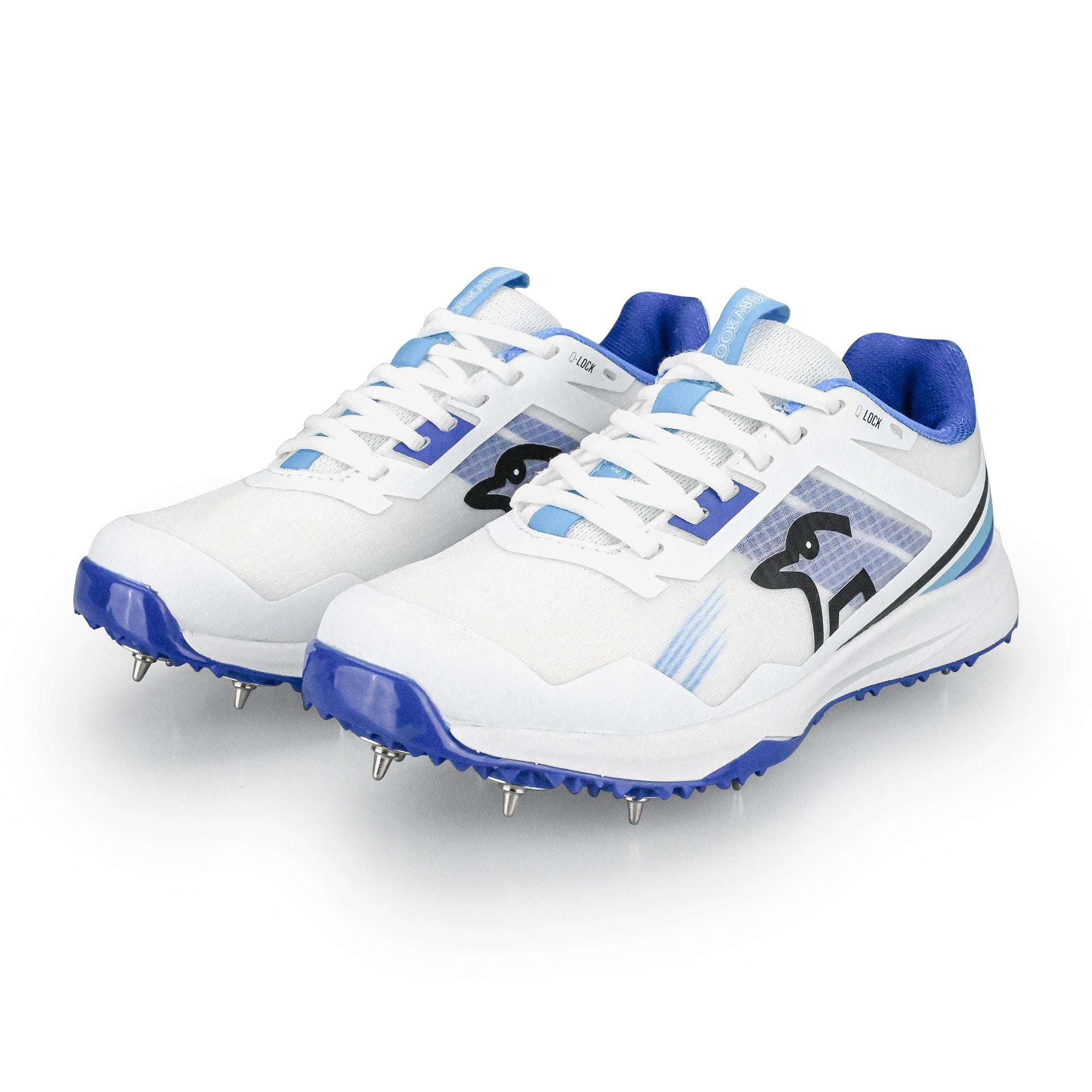 Kookaburra KC 2.0 Cricket Spike Shoes - White & Blue (2025) | Lightweight Performance Footwear for Cricket Matches & Training