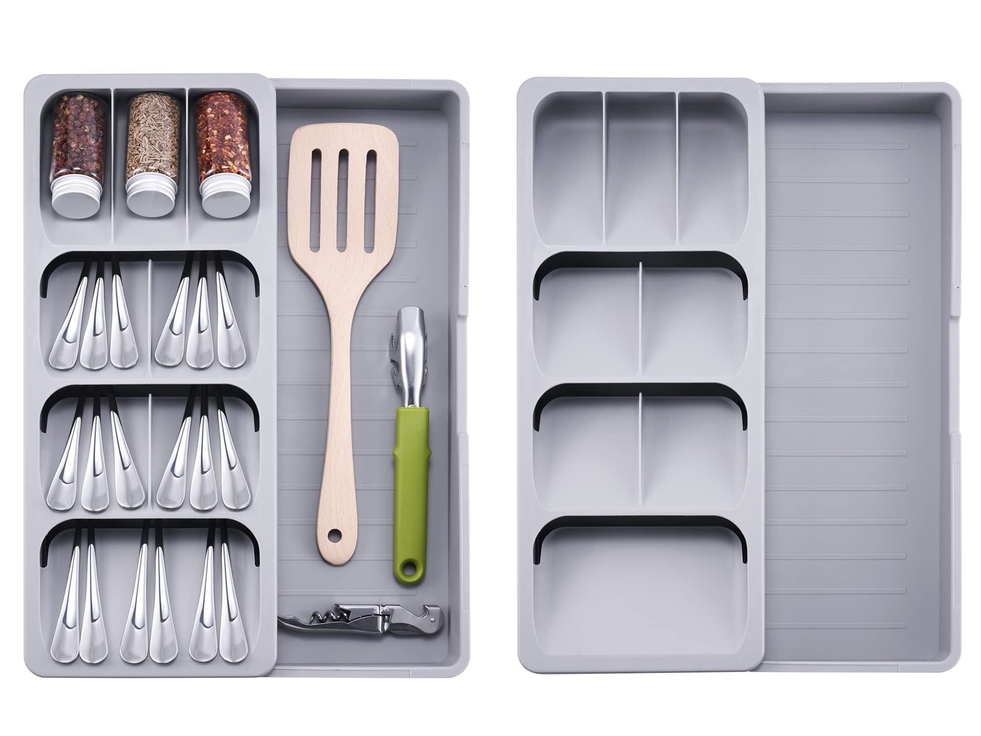 2-Pack Expandable Kitchen Drawer Organizer Set - Adjustable Cutlery Tray & Utensil Holder - Gray Drawer Dividers for Silverware, Flatware, Knives, Spoons - Perfect for Kitchen Organization & Space Saving
