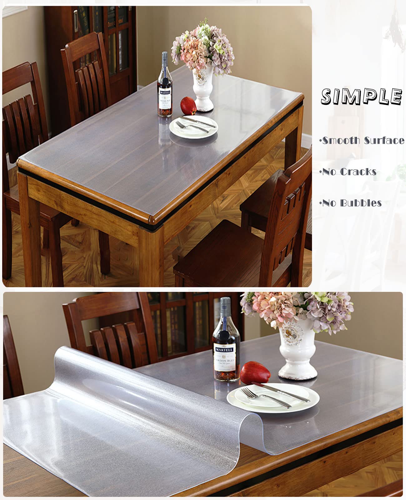 Upgraded Clear Table Cover Protector - 1.5mm Thick, No Plastic Smell, 40x96 Inch Transparent Dining Table Mat - Perfect for Kitchen, Restaurant, Office & Outdoor Picnic Protection