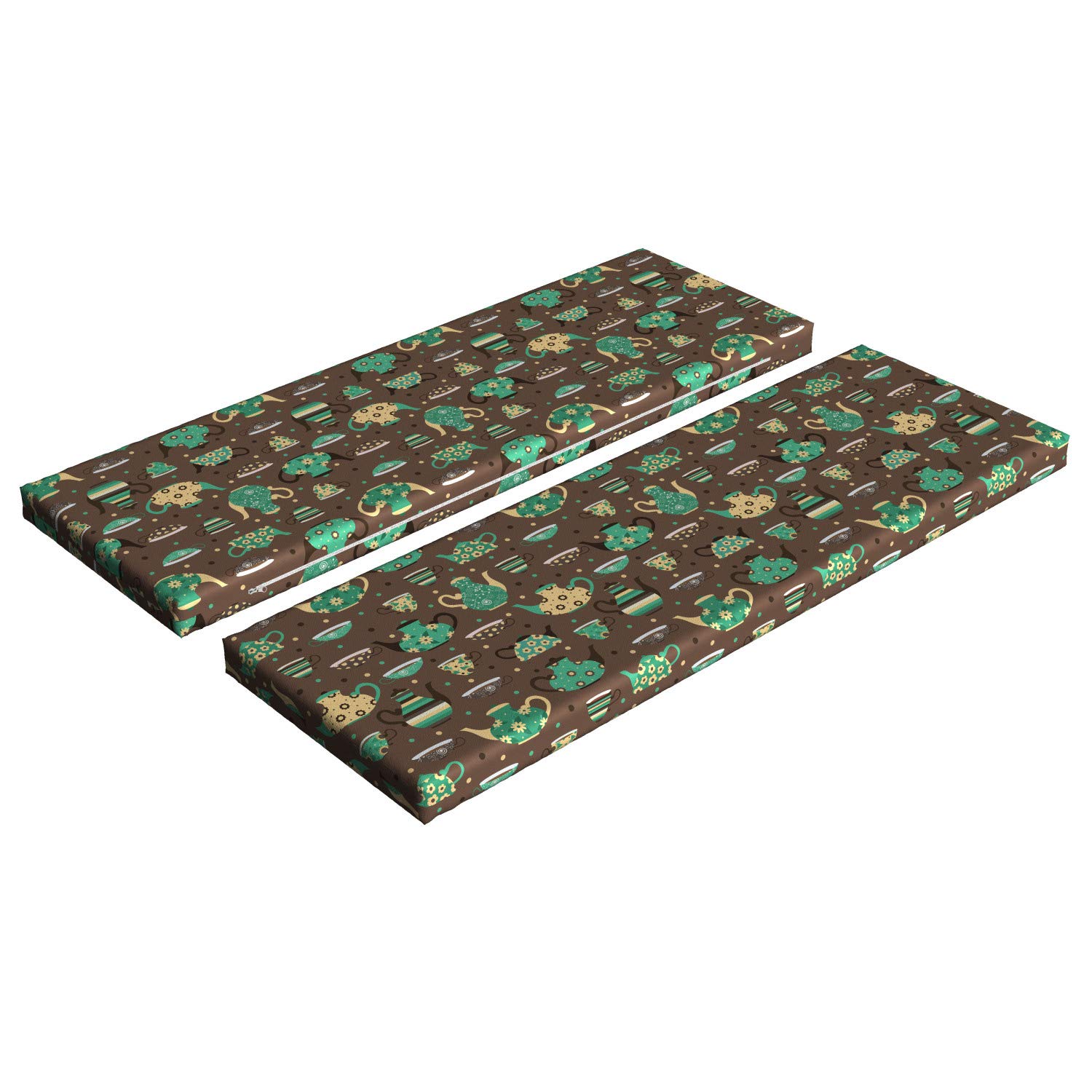 Ambesonne Tea Party Bench Cushion Set of 2 - Floral Cup & Pot Design on Dotted Brown Background - 45