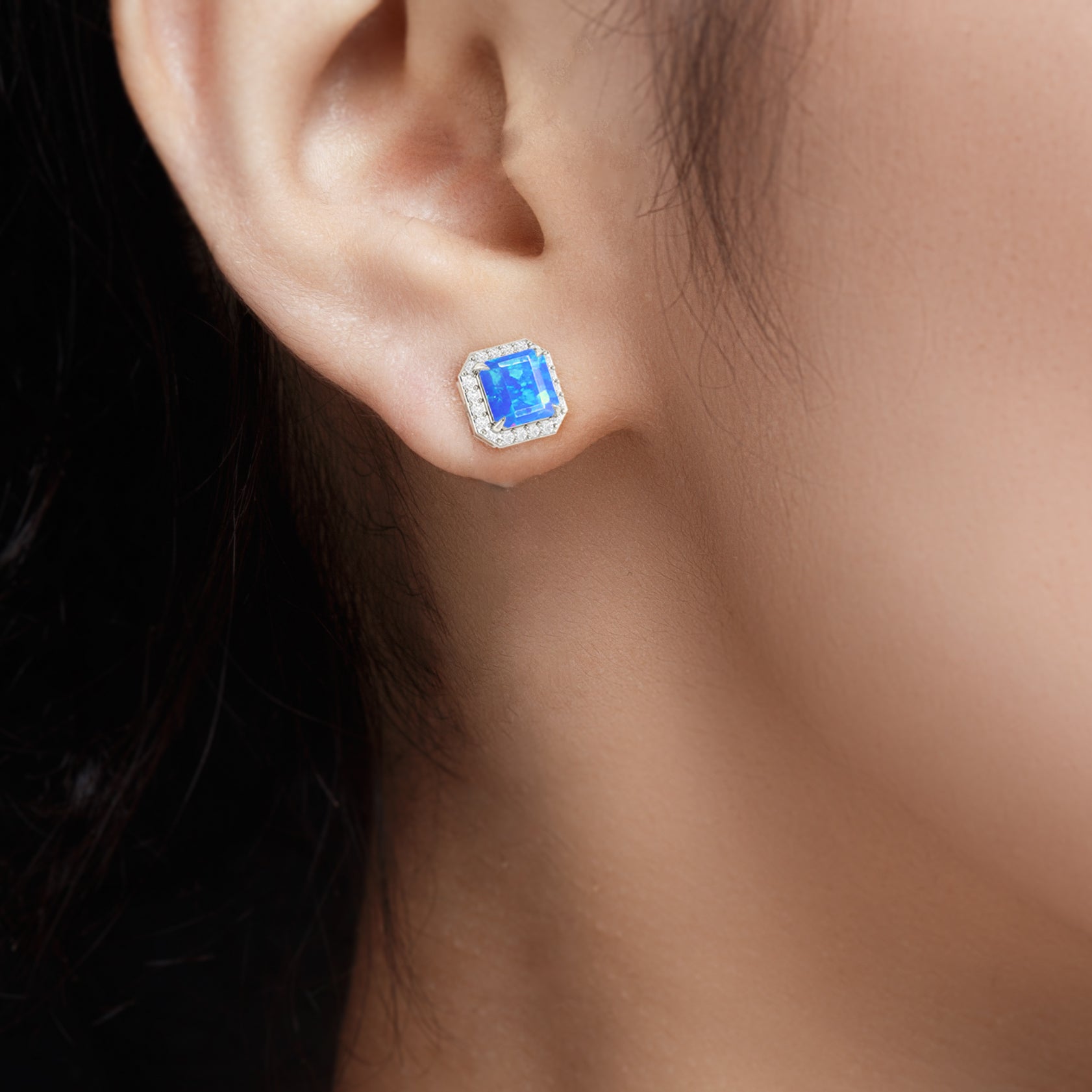 Natural Blue Opal Stud Earrings for Women - 925 Sterling Silver Push Back Earrings - Elegant Gift for Birthday, Anniversary & Everyday Wear
