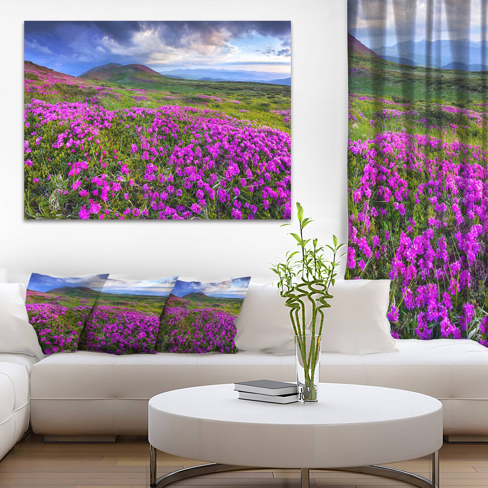 Rhododendron Flowers in Mountain Landscape - Stunning Nature Photography Canvas Print for Home & Office Wall Decor