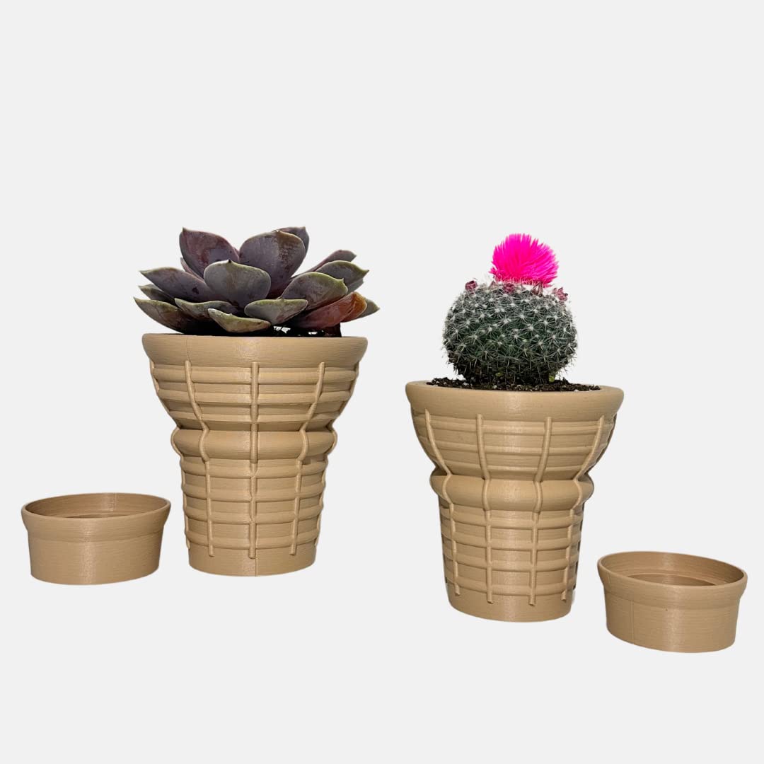 TWO 3D Printed Ice Cream Cone Planter Pots for Indoor Plants - Unique Cute Plastic Flower Pots for Home Decor (Made in USA) - Perfect for Succulents, Small Plants & Kitchen Herb Gardens