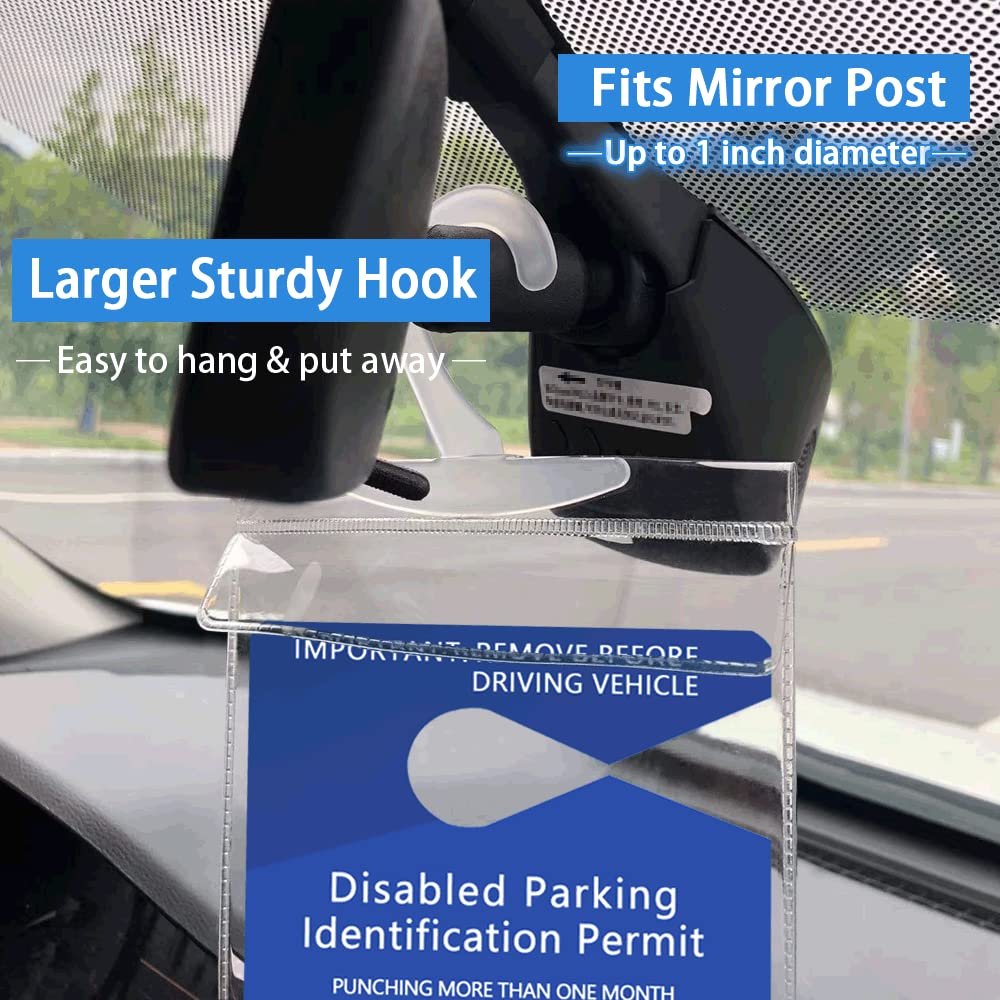 2 PCS Ultra Clear Handicap Placard Holder for Car - Durable Disabled Parking Sign Holder with Large Hook - Perfect for Windshield, Rearview Mirror & Vehicle Organization