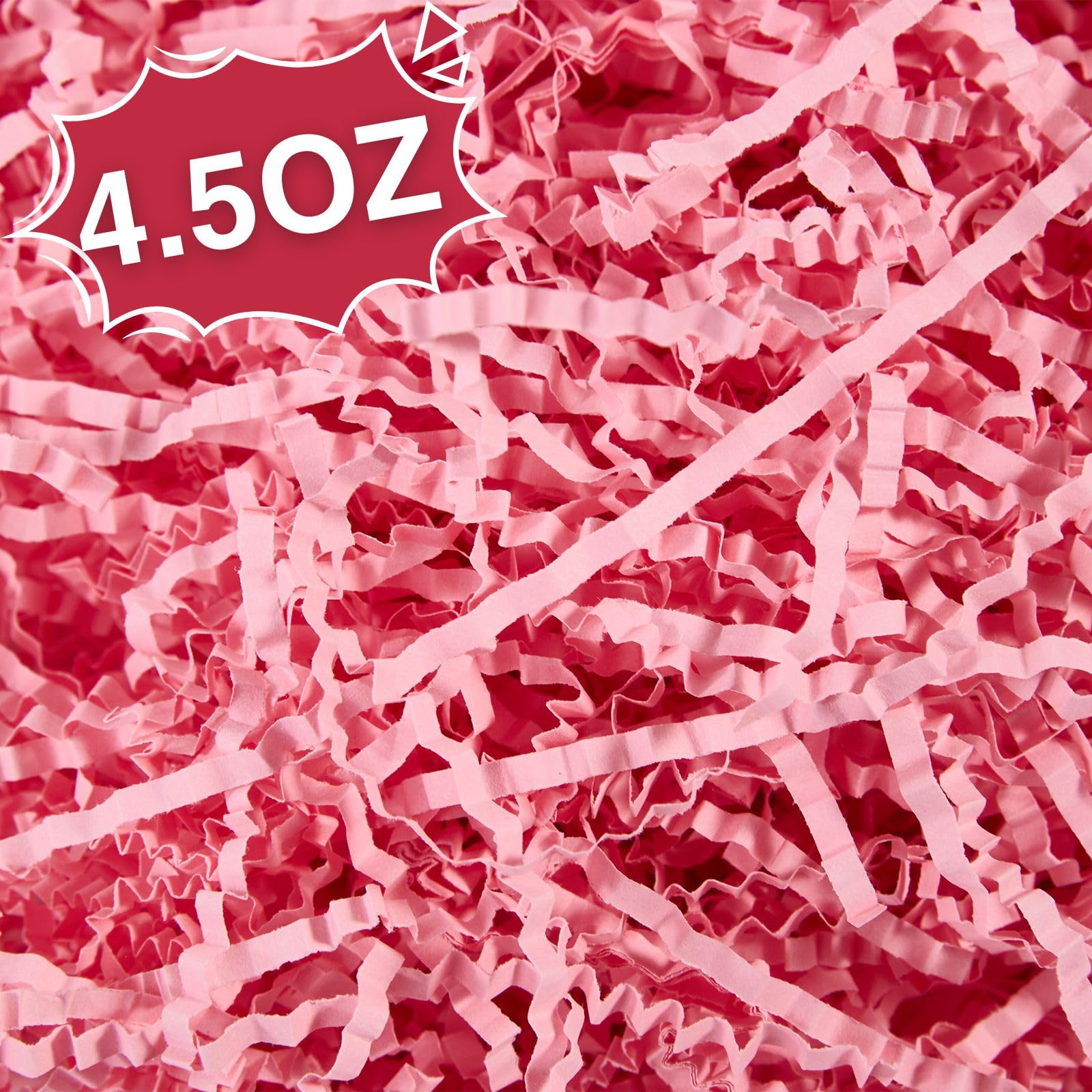 Nyvexon Crinkle Cut Paper Shred - 4.5oz Pink Shredded Paper Filler for Gift Baskets, Box Stuffing & Packing | Perfect for Christmas, Wedding, Birthday Decorations | Eco-Friendly Gift Wrapping & Party Decoration Supplies