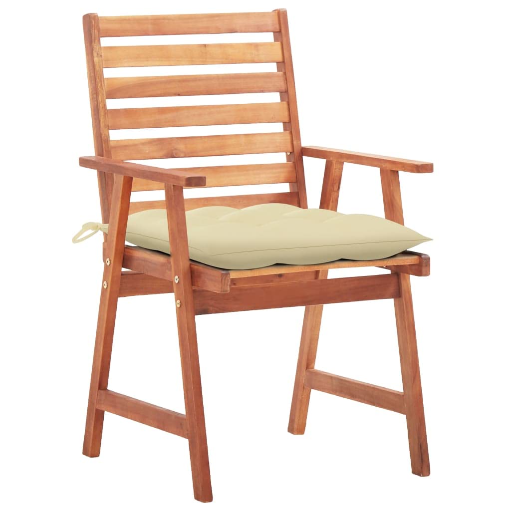 2-Piece Acacia Wood Patio Dining Chairs with Cream Cushions - Outdoor & Indoor Use for Garden, Deck, Living Room, Dining Room