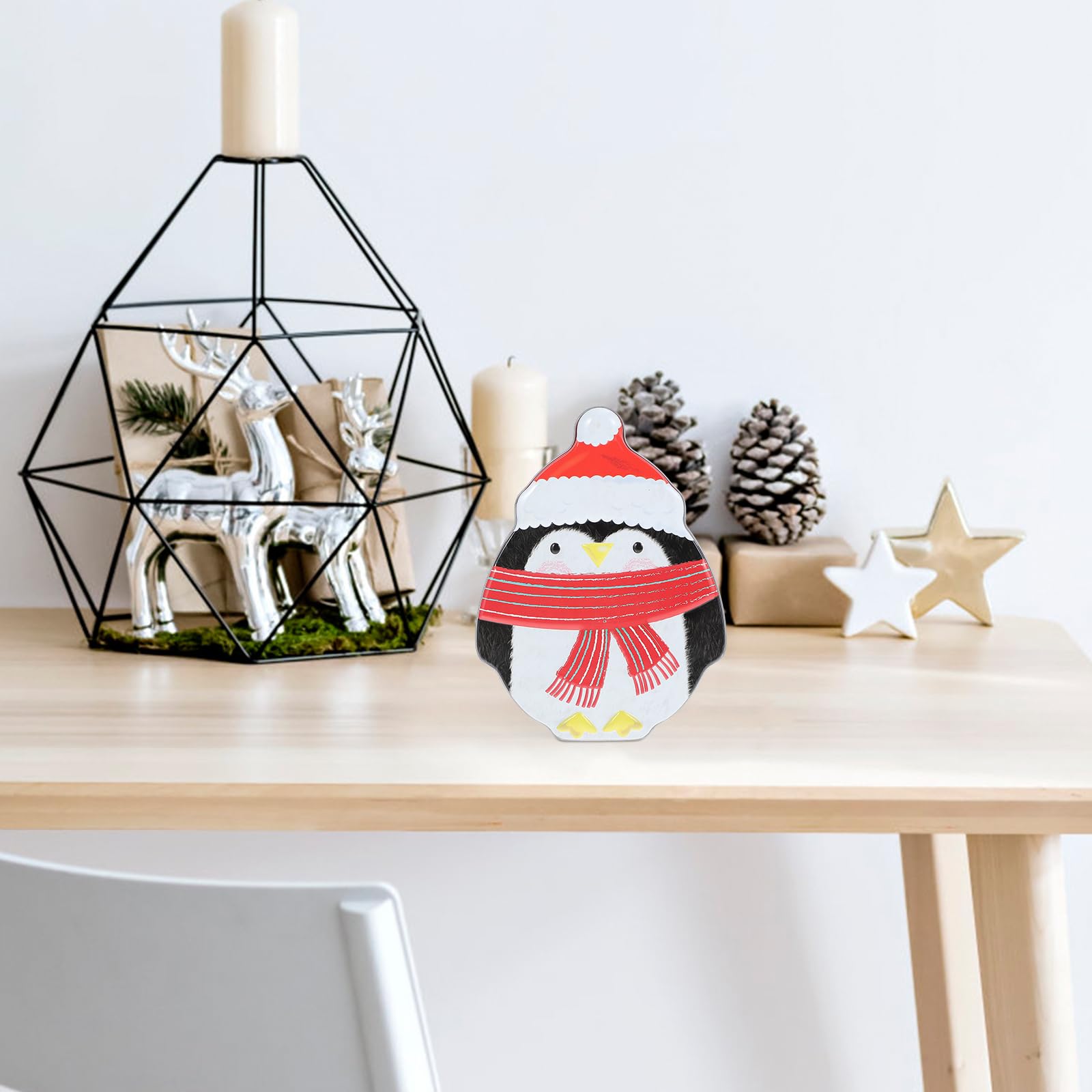 Metal Penguin Cookie Jar with Lid - Cute Christmas Candy Dish for Holiday Treats & Gift Giving | Festive Cookie Tins for Kitchen, Party Decor & Holiday Home Decor