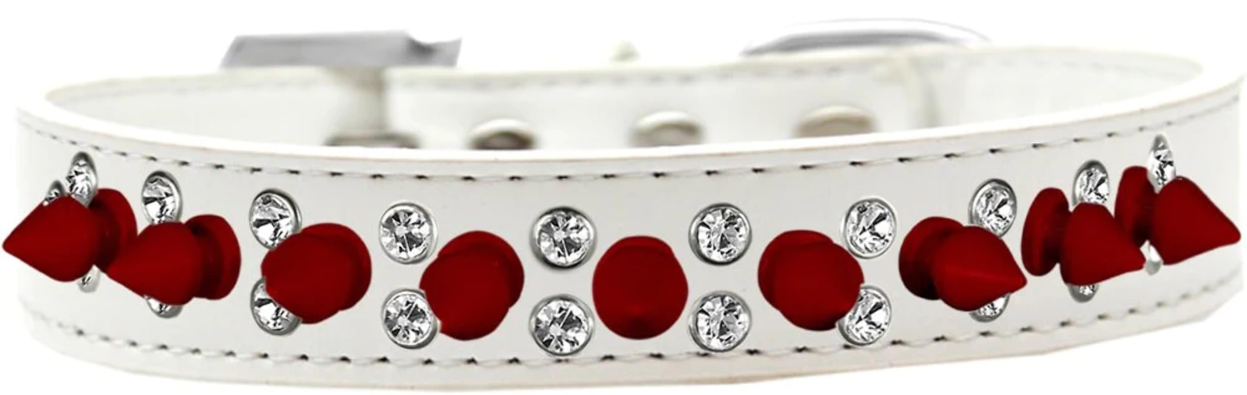 Stylish Pet Dog Spike Collar with Double Crystal & Red Spikes - Adjustable Red Leather Dog Collar for Small Medium Large Dogs - Perfect for Punk Fashion, Halloween Costumes & Daily Walks