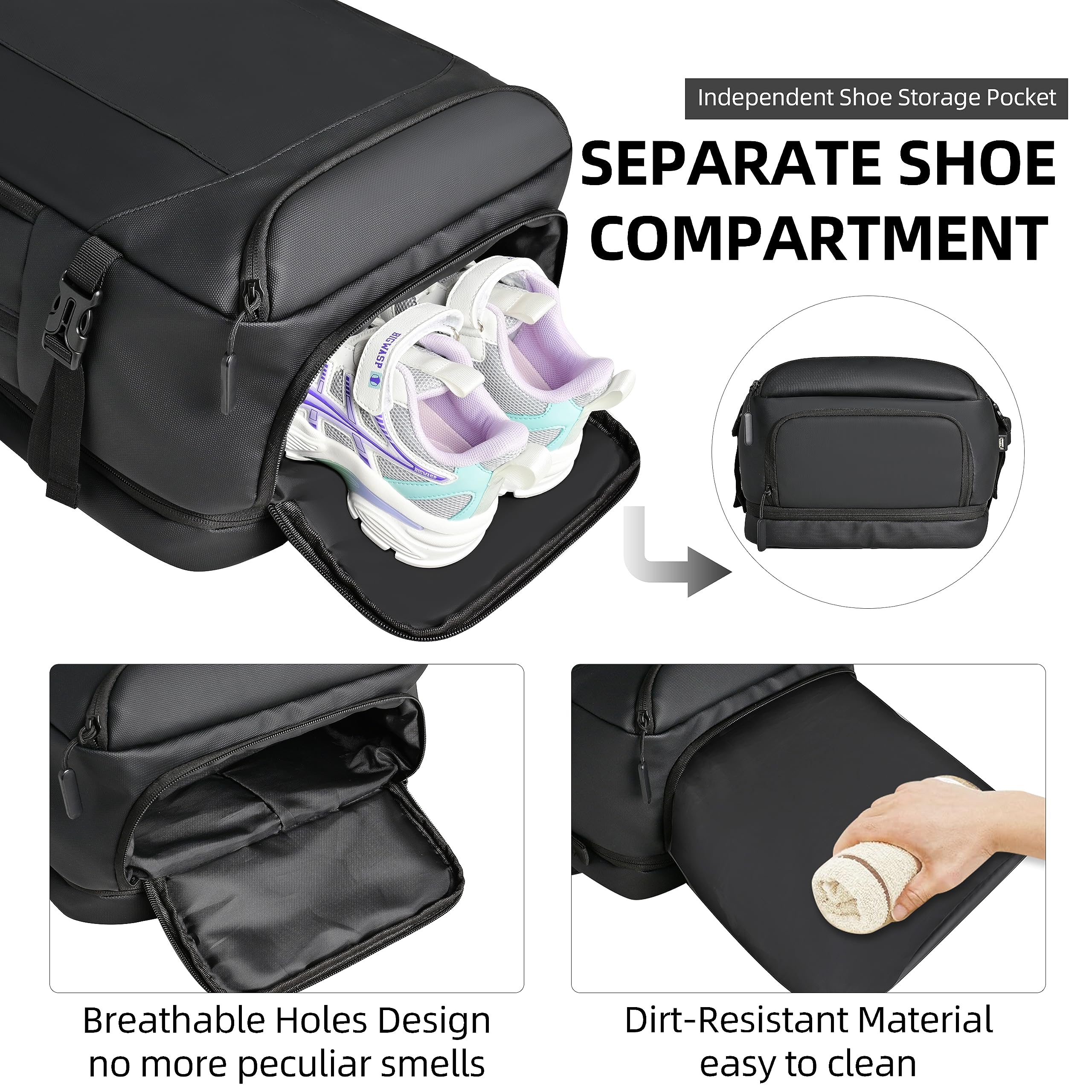 Expandable 38L Carry On Backpack for Men & Women - Waterproof Travel Backpack, Business Weekend Luggage Bag (Black) - Perfect for Air Travel, Commuting & Outdoor Adventures