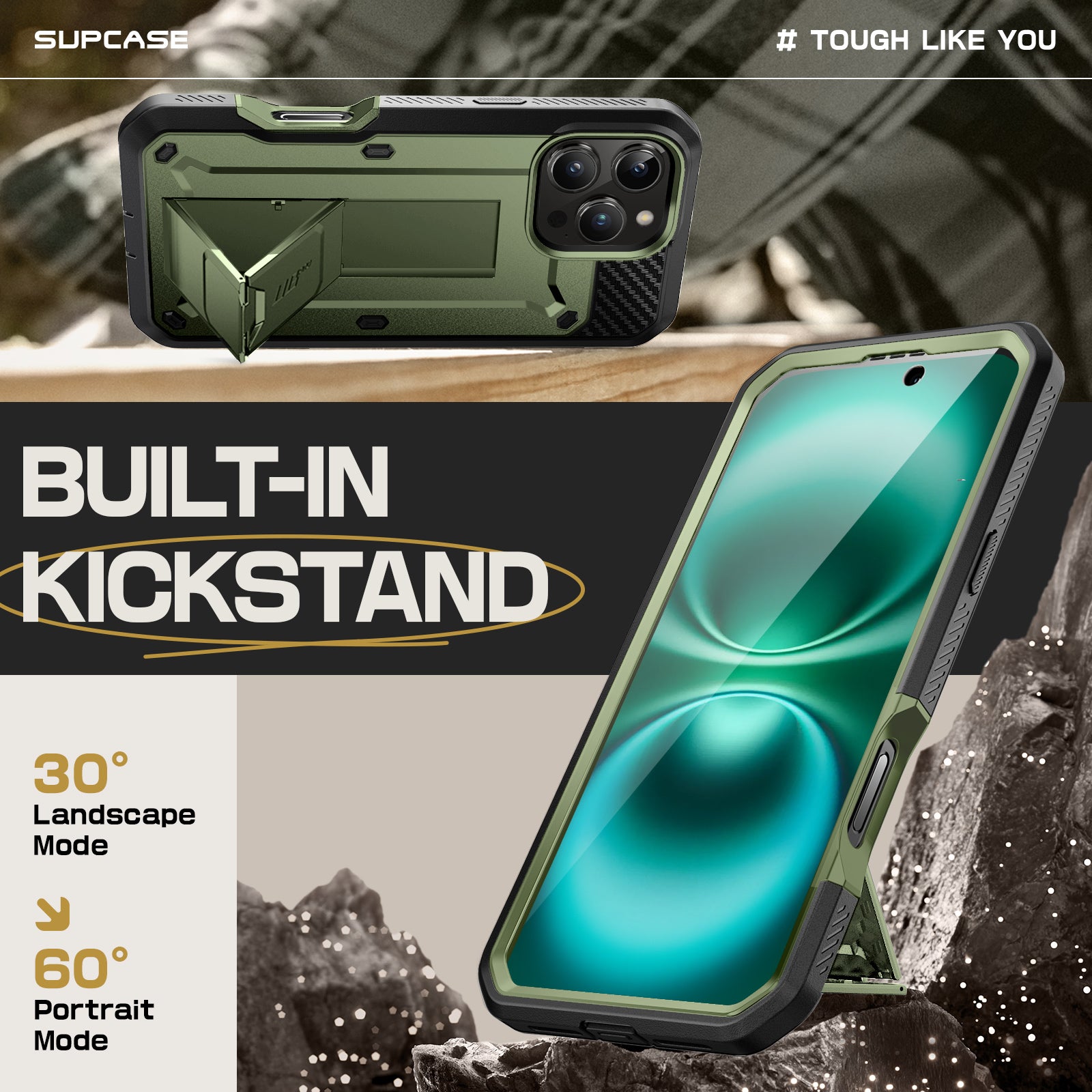 iPhone 16 Pro 6.3 Inch Unicorn Beetle Pro Rugged Case - Heavy Duty Shockproof Protective Cover with Screen Protector, Dark Green - Perfect for Outdoor, Construction & Extreme Sports