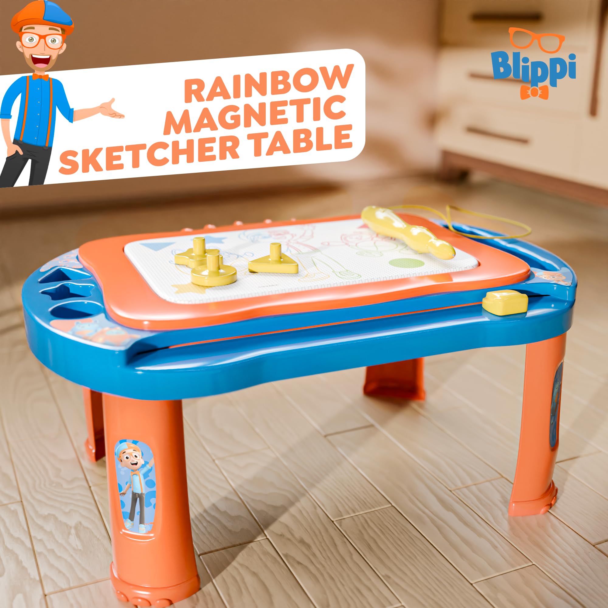 Blippi Magnetic Drawing Board for Kids - LCD Writing Tablet with Stand, Pen & Stamps - Educational Learning Toy for Toddlers 3+ Years - Perfect for Home, Travel & Preschool Activities