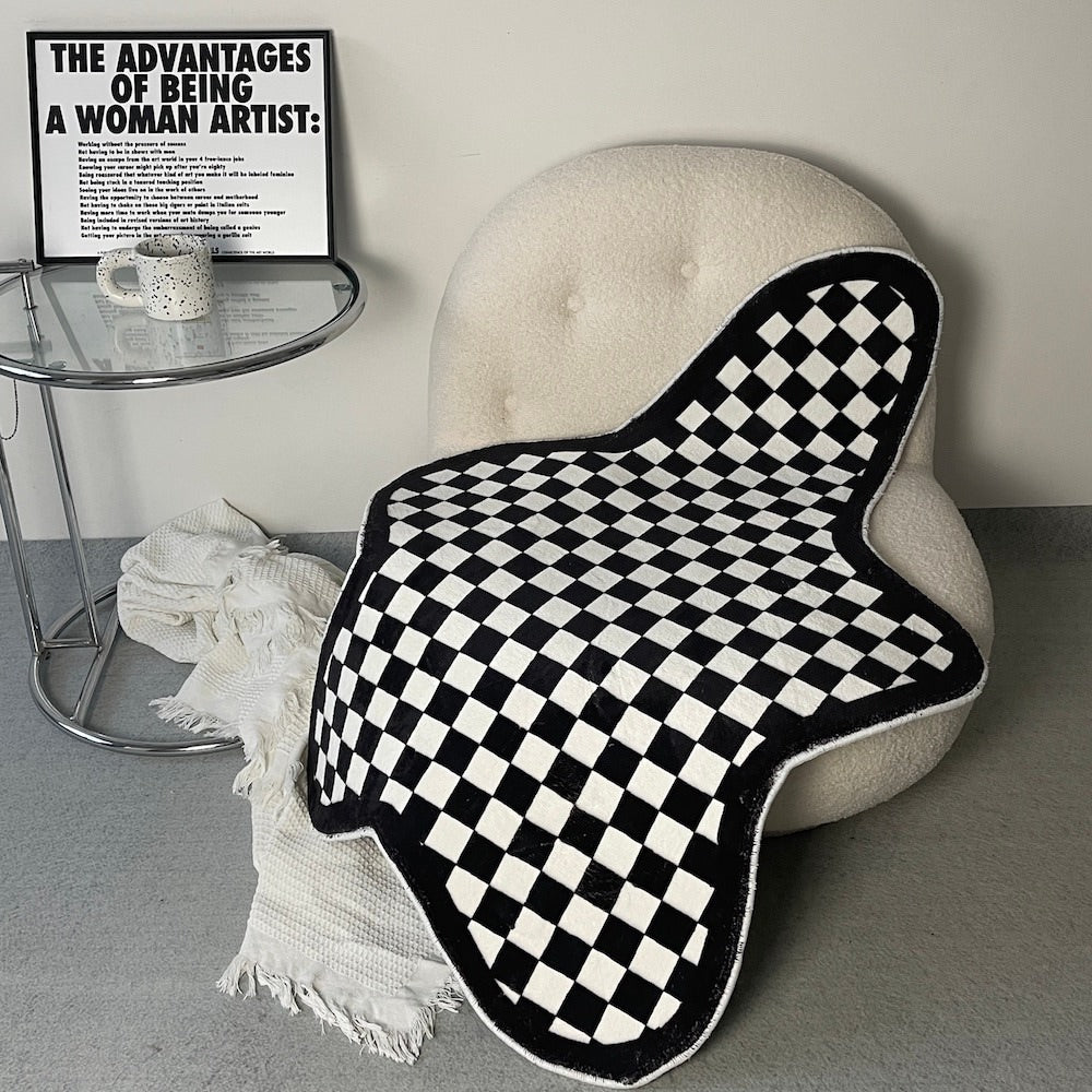 Stylish Irregular Blob Checked Accent Rug - Non-Slip Boho Decor for Living Room, Bedroom & Dorm