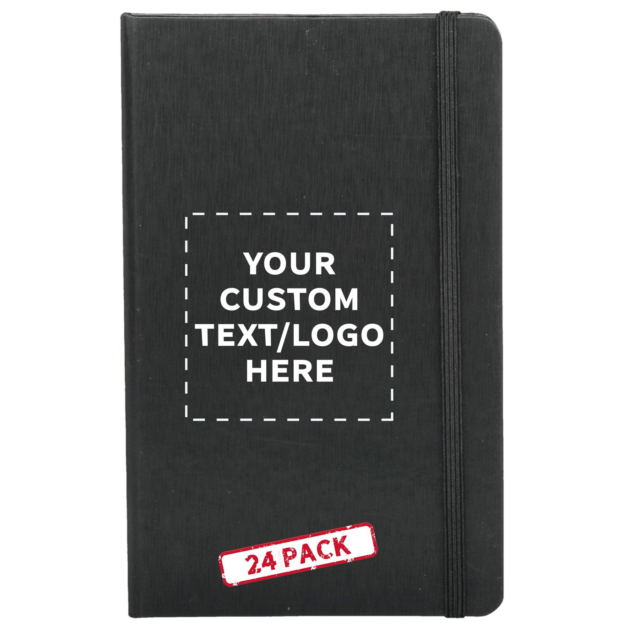 Custom Hardcover Notebook Journals with Elastic Band - Set of 24 Personalized Bulk Pack for School, Office & Home Use - Premium Black Writing Notebooks - Ideal for Note Taking, Journaling, Gift Giving & Business Meetings
