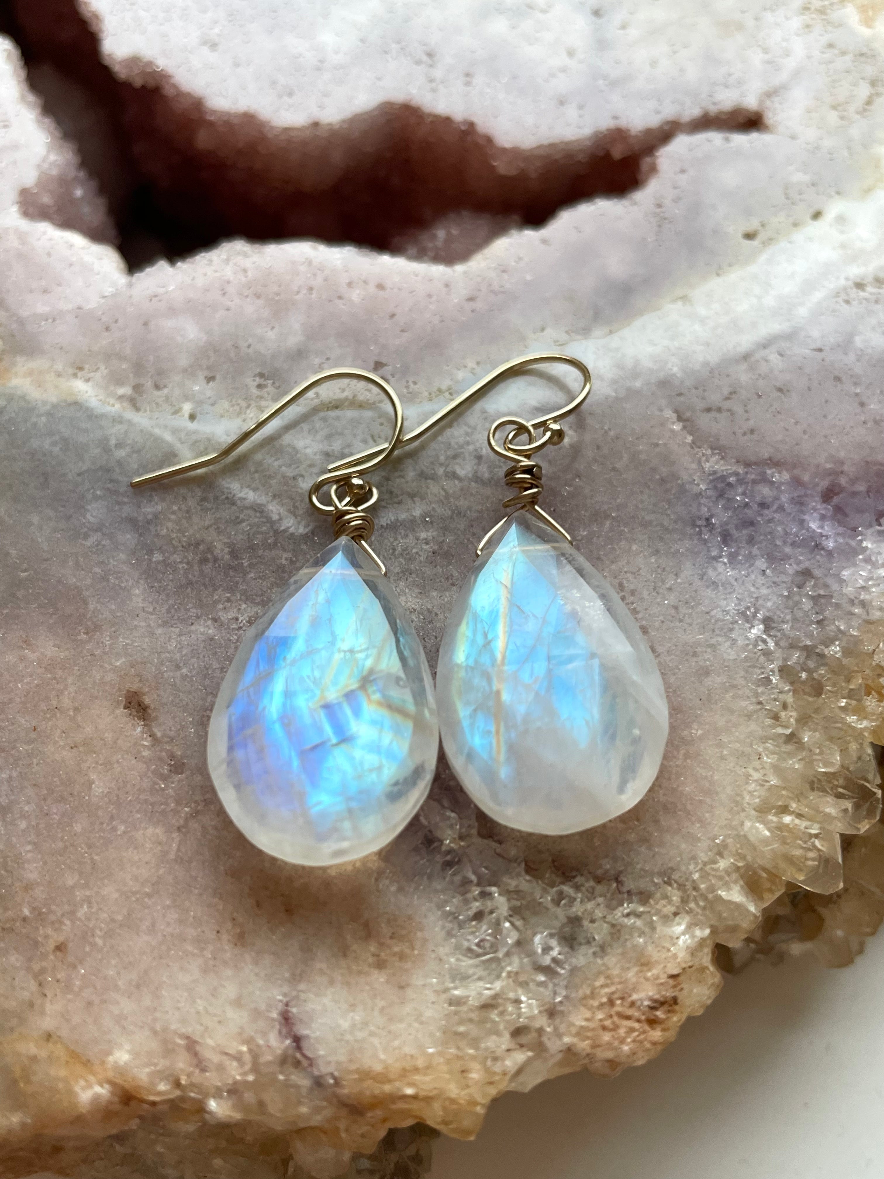 Moonstone Drop Earrings - 14K Gold June Birthstone Jewelry for Women | Elegant Gift for Birthday, Anniversary & Special Occasions
