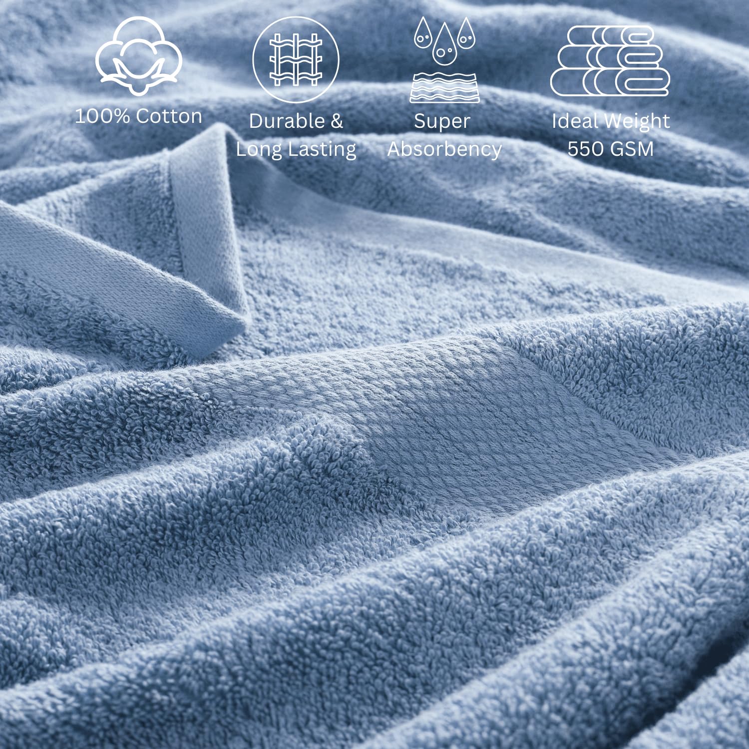 Premium 24-Piece Bath Towel Set by LANE LINEN - 100% Cotton Luxury Towels (2 Bath Sheets, 4 Bath Towels, 6 Hand Towels, 8 Washcloths, 4 Fingertip Towels) - Cerulean Blue - Perfect for Spa, Hotel, Guest Bathroom & Home Use