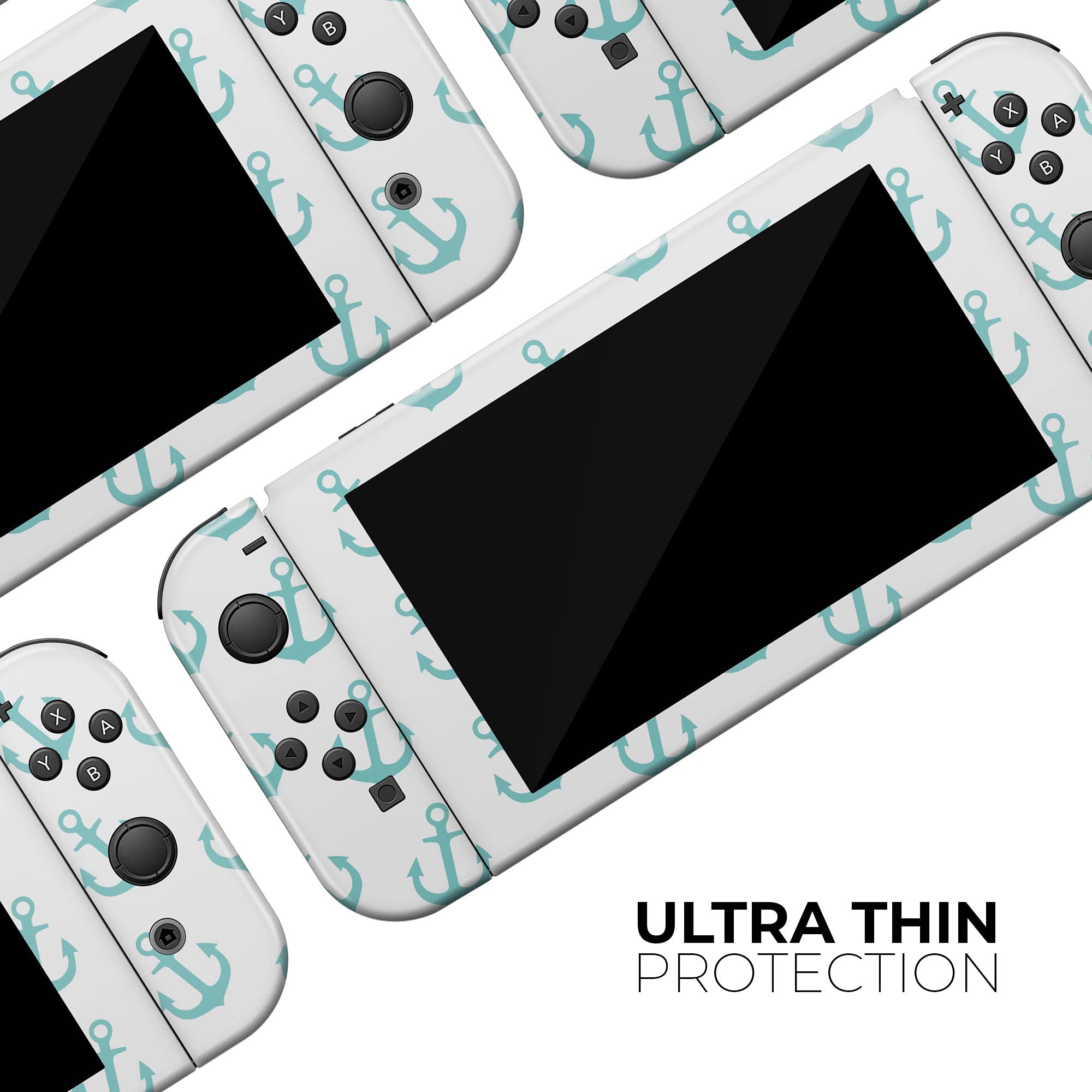 Nintendo Switch OLED Skin Decal - Teal Micro Anchors Protective Vinyl Wrap Cover Compatible with Switch OLED & Joy-Con - Scratch-Resistant, Removable for Gaming & Travel Protection