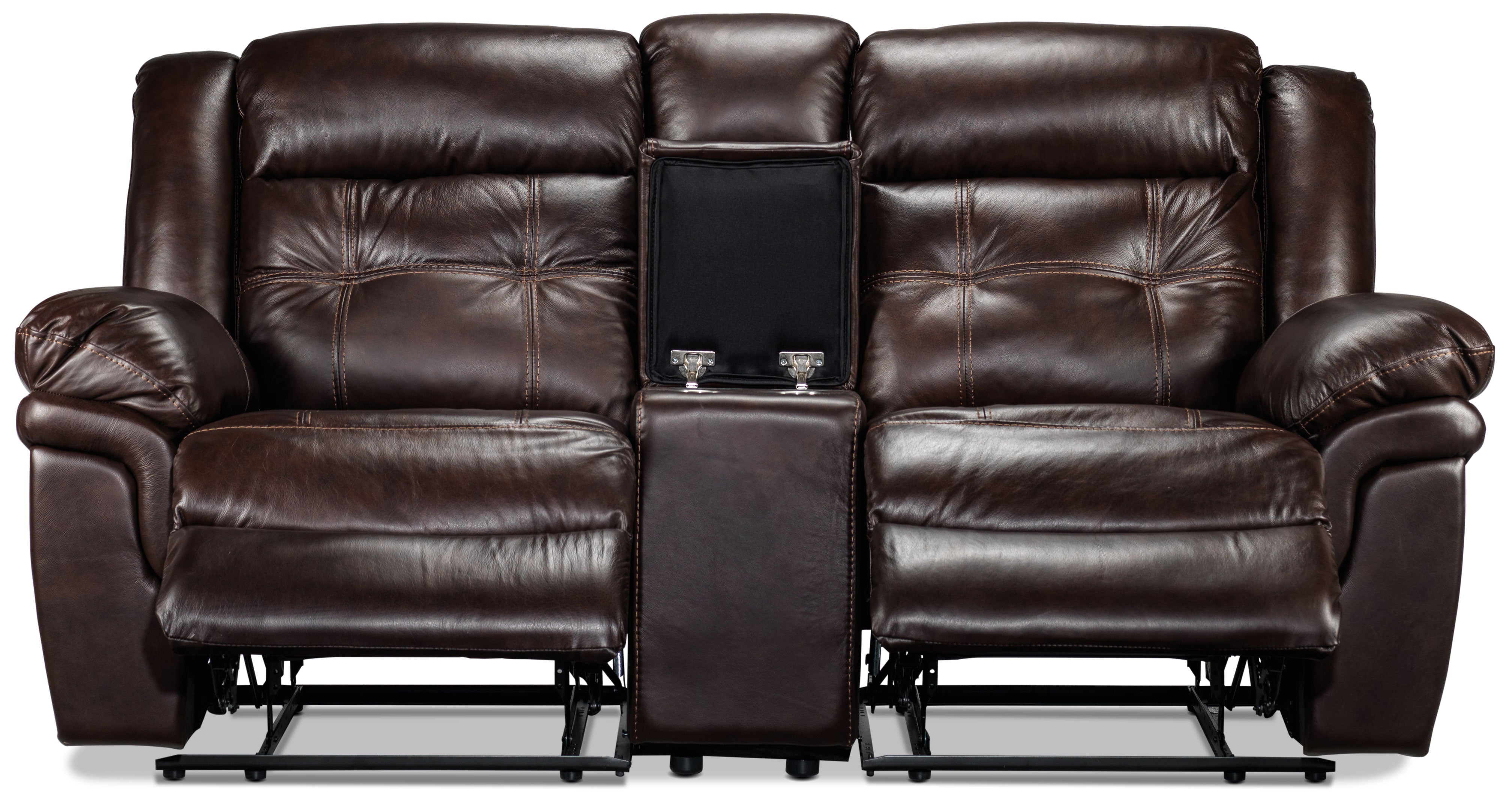 Premium Cooper Leather Reclining Sofa Set - 3-Piece Brown Leather Recliner with Loveseat & Console - Perfect for Living Room, Home Theater & Family Gatherings