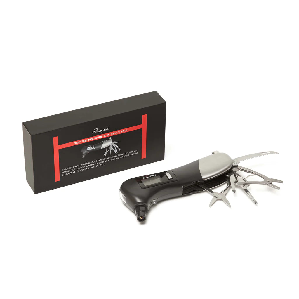 Brouk & Co Troy Tire Pressure Gauge and Multi-Tool - Essential for Car, Bike, and Motorcycle Maintenance | Perfect for Road Trips, Commuting, and DIY Auto Repairs