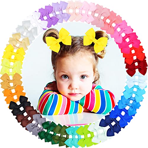 WillingTee 60pcs 2.5 Inch Baby Hair Clips - Soft Grosgrain Ribbon Hair Bows with Alligator Clips for Girls, Toddlers & Teens | Hair Barrettes Accessories for Daily Wear, Parties & Gifts (30 Pairs)