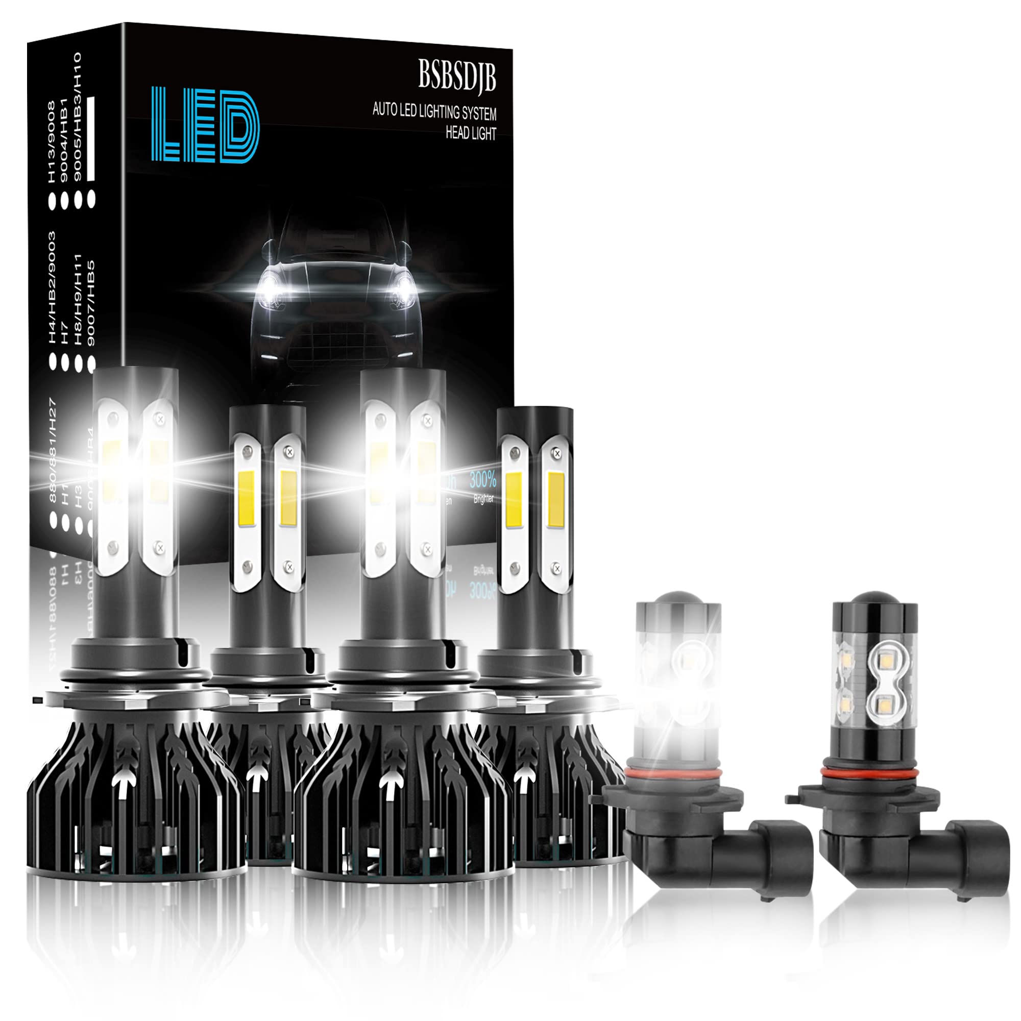 GMC Sierra 1500 2500 LED Headlight Bulbs (2003-2006) - 9005 9006 High Low Beam & 9145 Fog Lights - 6-Piece CSP LED Conversion Kit for Improved Night Driving Visibility