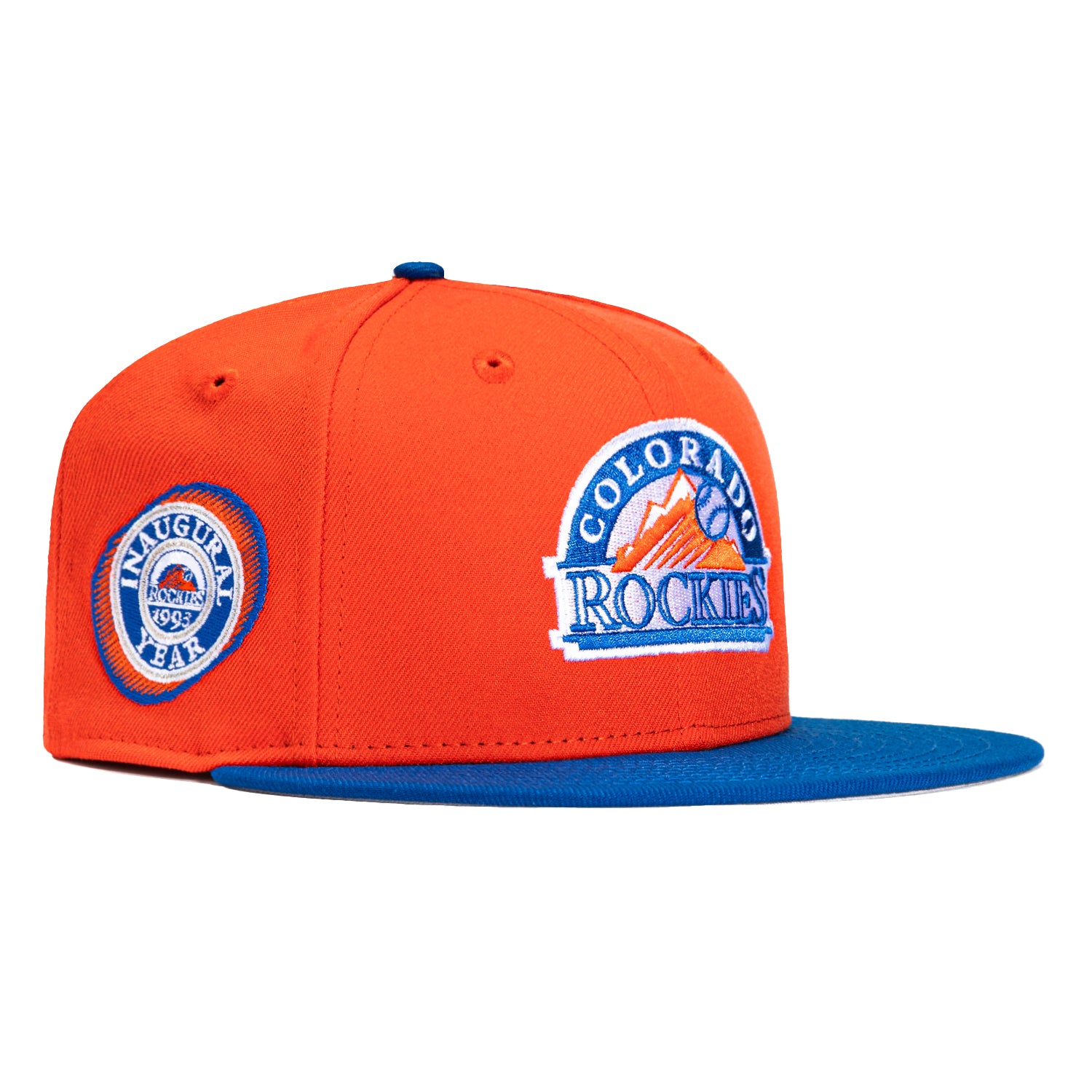 New Era 59Fifty Colorado Rockies Inaugural Patch Logo Hat - Orange & Royal Blue Baseball Cap for Men - Official MLB Team Merchandise for Fans, Sports Events & Casual Wear