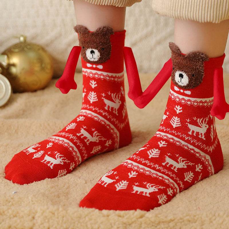 Cozy Christmas Socks for Hand Holding - Warm Holiday Couple Socks for Christmas Gifts, Stocking Stuffers & Romantic Winter Nights