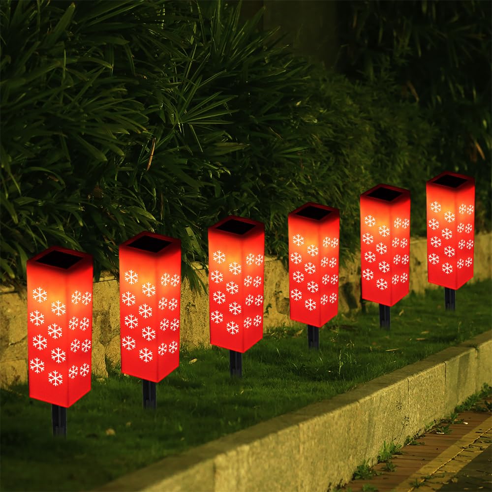 6 Pack Solar Snowflake Pathway Lights Outdoor - Waterproof Christmas LED Landscape Stake Lights for Walkway, Yard, Patio, Lawn & Driveway Decor | Perfect for Holiday, Xmas, Winter Outdoor Decorations & Garden Lighting