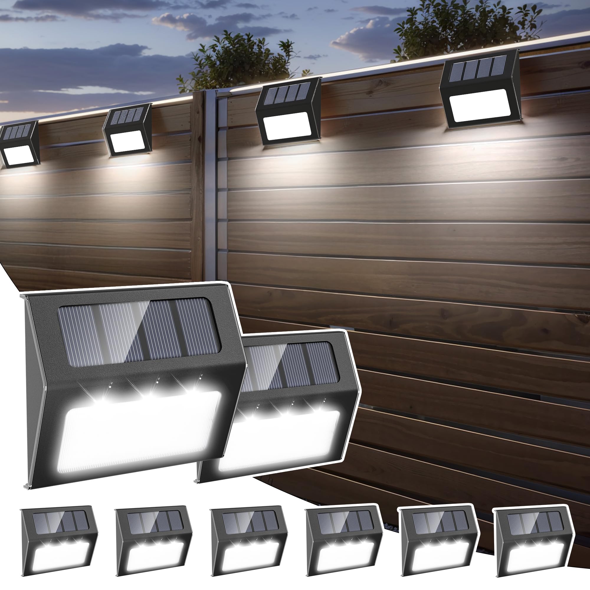 8 Pack Otdair Waterproof Solar Deck Lights for Outdoor - Cold White (Black) - Perfect for Fence, Patio, Garden, Pathway & Landscape Lighting