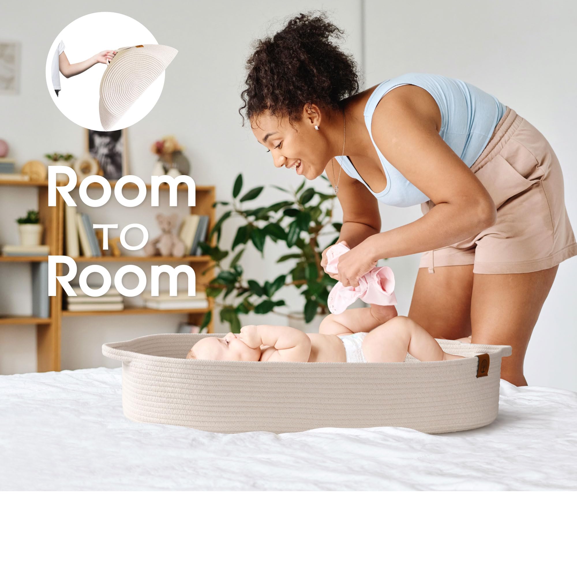 **Portable Baby Changing Basket with Diaper Caddy - Breathable & Waterproof Dual-Cover, Cotton Rope Organizer for Dresser & Nursery, Perfect Baby Shower Gift - Ideal for Travel, Home & On-the-Go Diaper Changes**