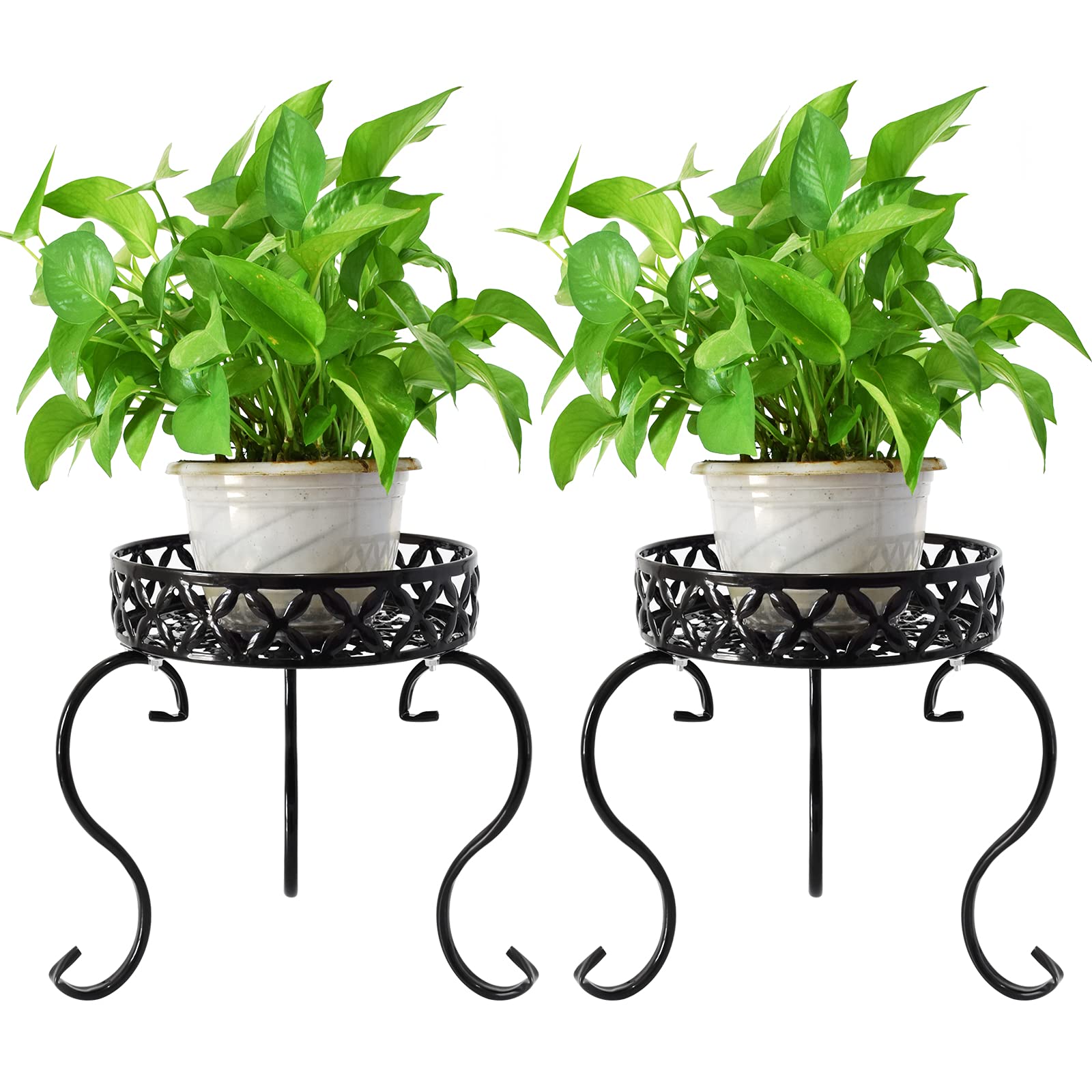 TLBTEK 2-Pack Metal Round Plant Stands - Indoor & Outdoor Modern Flower Pot Holder Rack for Home Decor, Kitchen, Patio, Garden, Balcony, Bedroom - Perfect for Displaying Succulents, Herbs and Small Plants