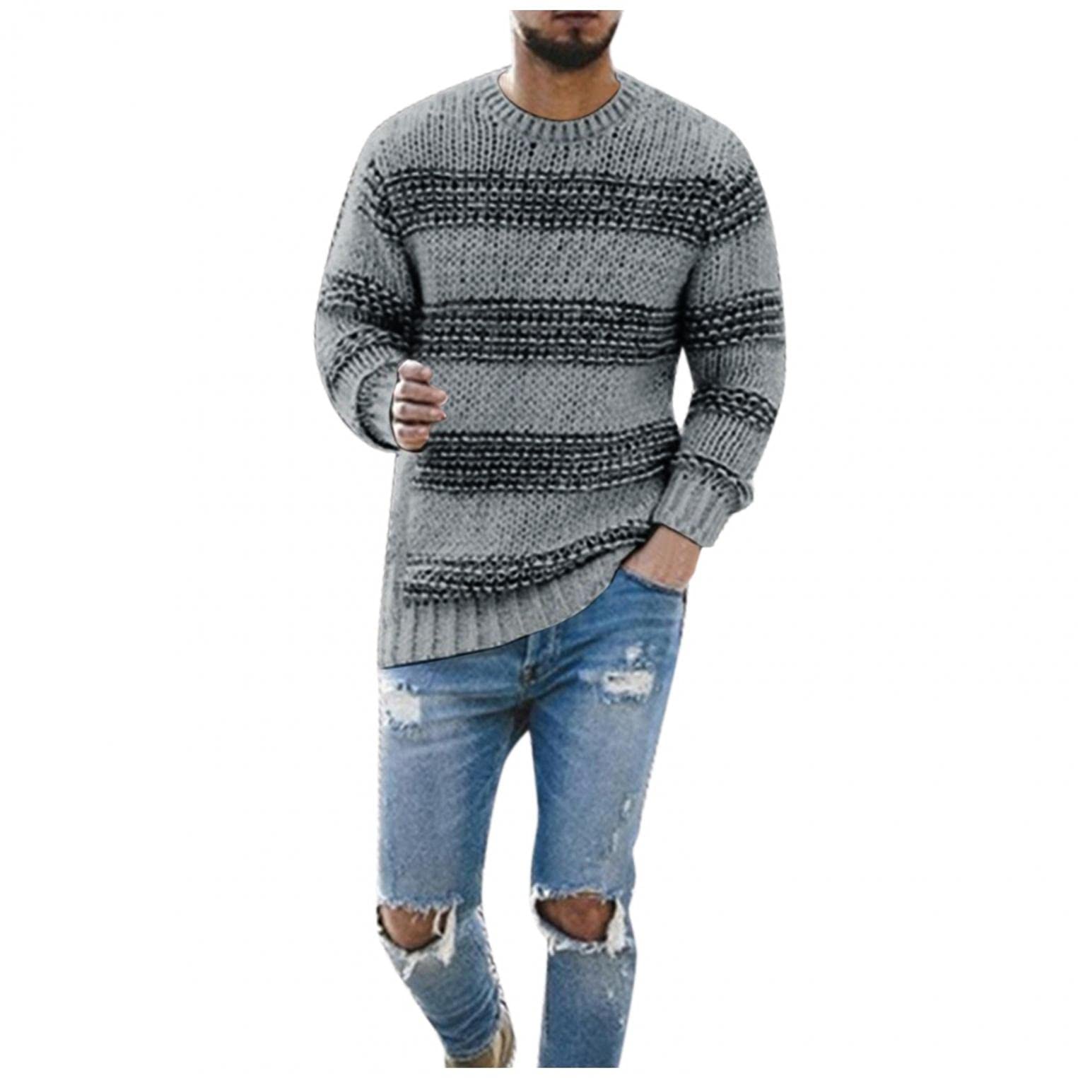 LEIYAN Men's Slim Fit Turtleneck Waffle Knit Sweater - Lightweight Long Sleeve Casual Pullover Jumper with Striped Patchwork Design | Perfect for Fall Winter Layering, Office Wear & Date Night Outfits