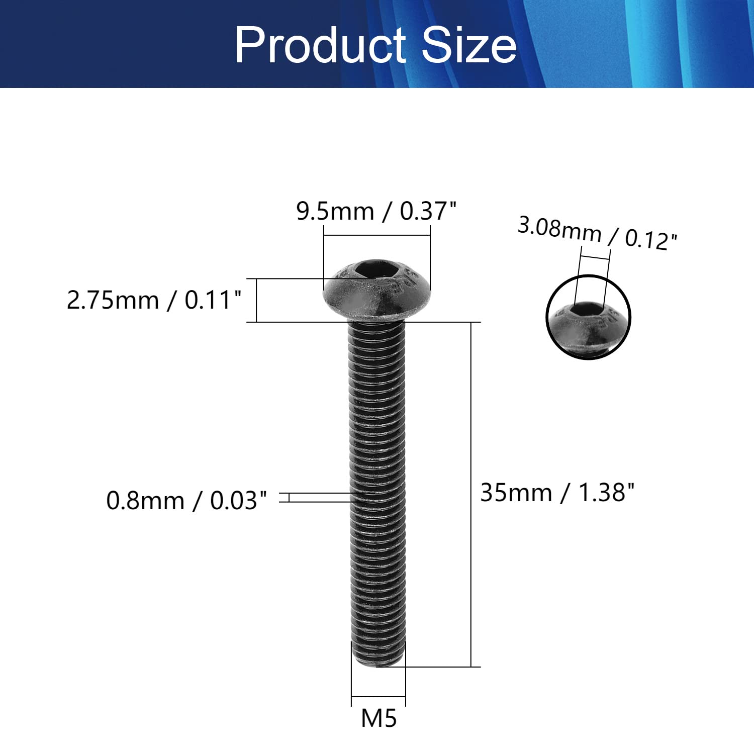 20Pcs M5x35mm Black Hex Socket Head Screws - Furniture Fasteners for DIY & Repair