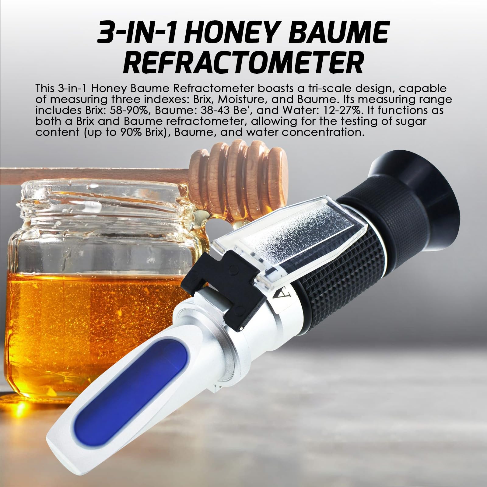 3-in-1 Honey Refractometer 58-90% Brix ATC - Honey, Maple Syrup & Molasses Tester for Beekeeping & Cooking