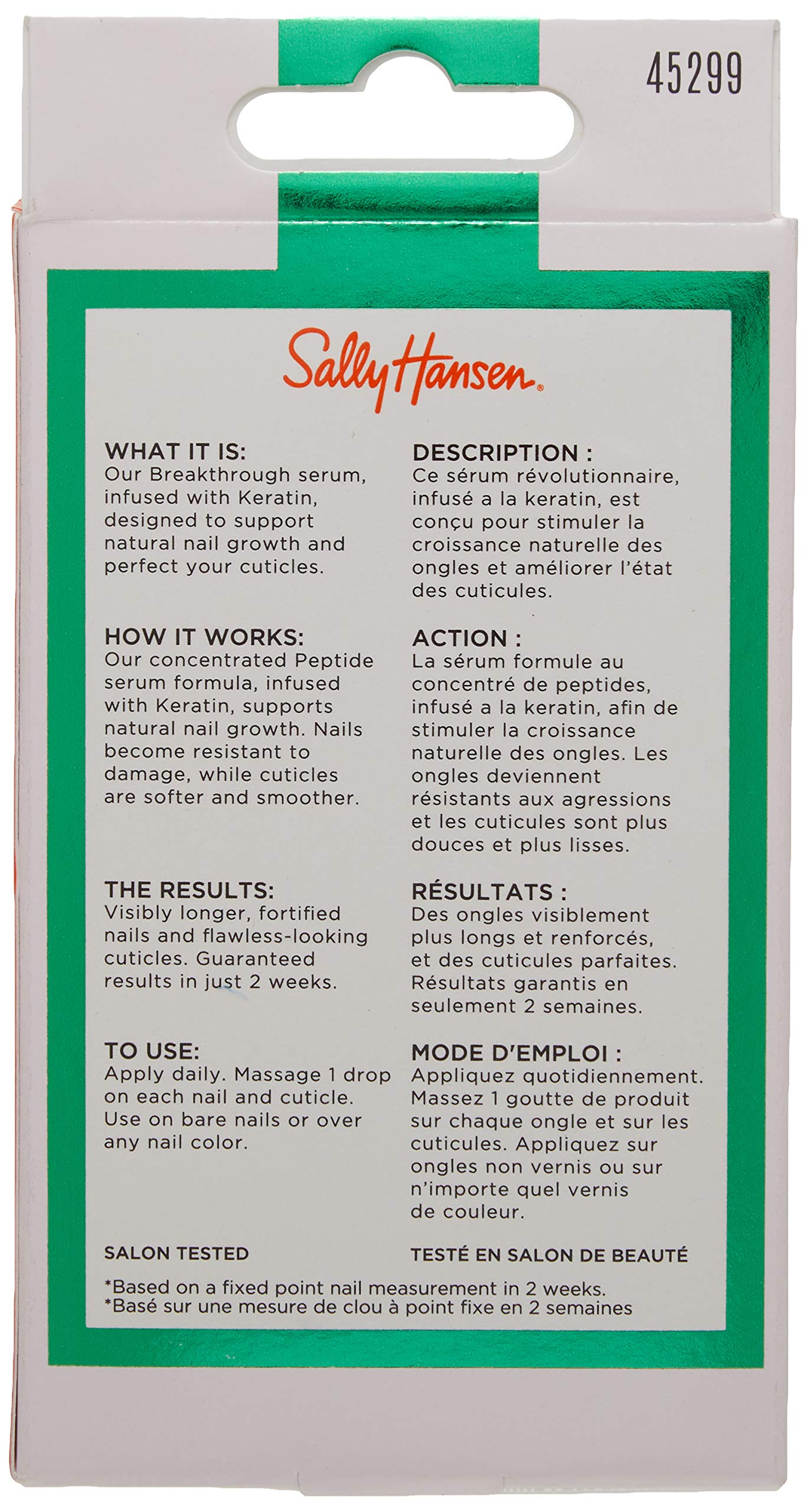 Sally Hansen Nailgrowth Miracle Nail Strengthener & Protectant Serum with Biotin & Peptides - Strengthen Weak Nails for Healthy Growth at Home or Salon