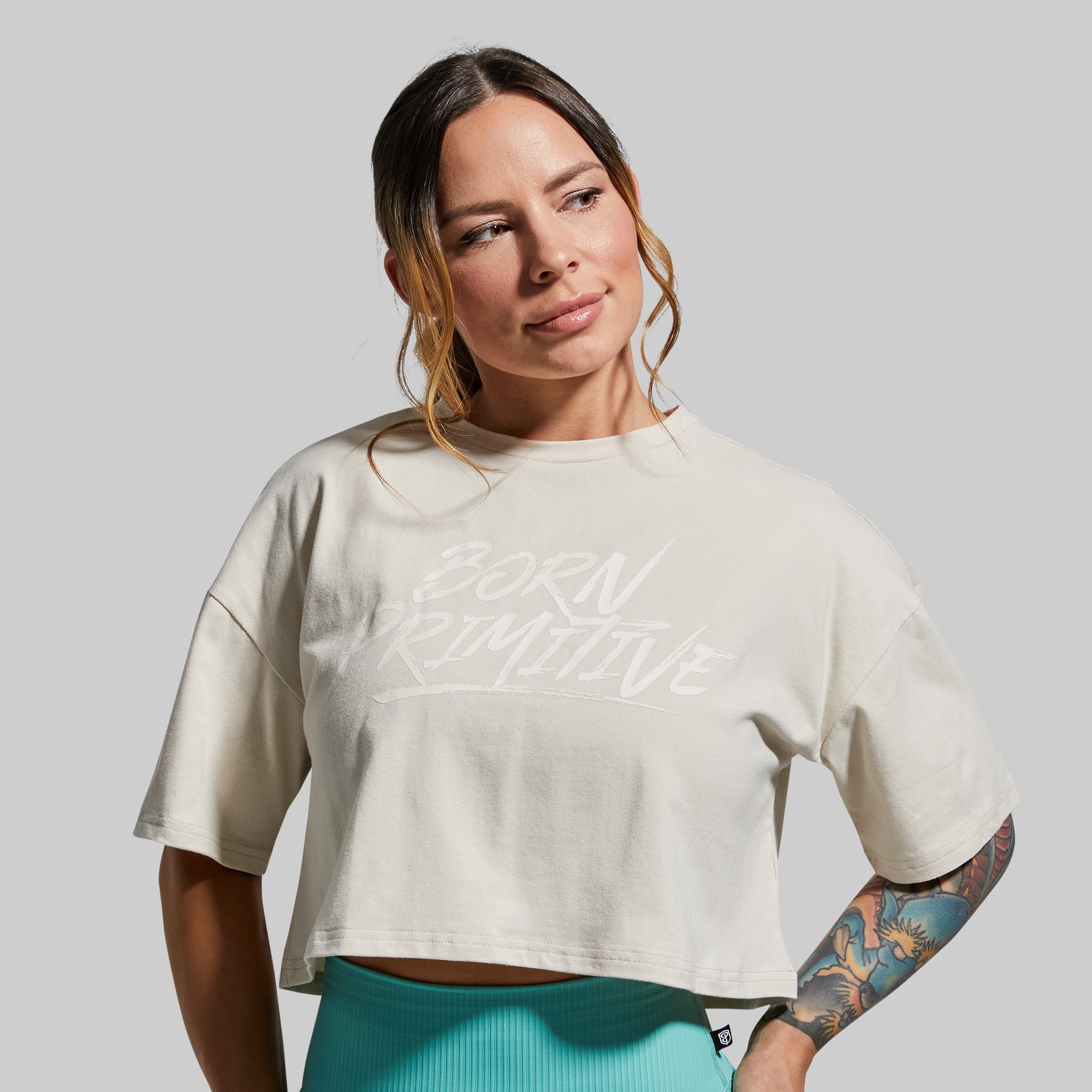 Women's Workout Crop Top 2.0 - Breathable Yoga Shirt for Gym & Running (Oatmeal) | Perfect for Fitness, Pilates & Casual Wear