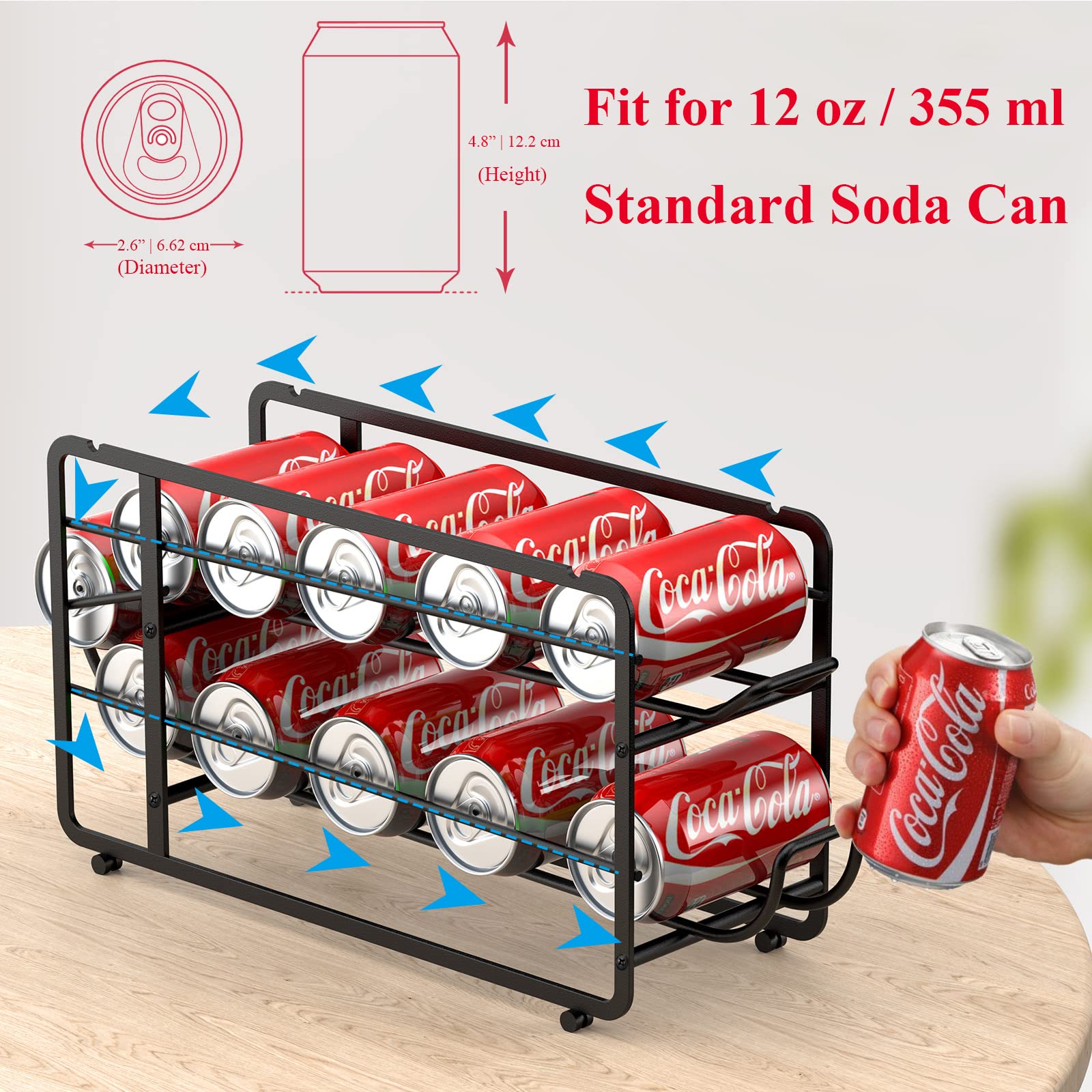 2 Pack Stackable Soda Can Organizer Storage Rack - Black Beverage Dispenser Holder for Refrigerator, Cabinet & Pantry | Perfect for Kitchen Organization, Party Drinks & Space Saving