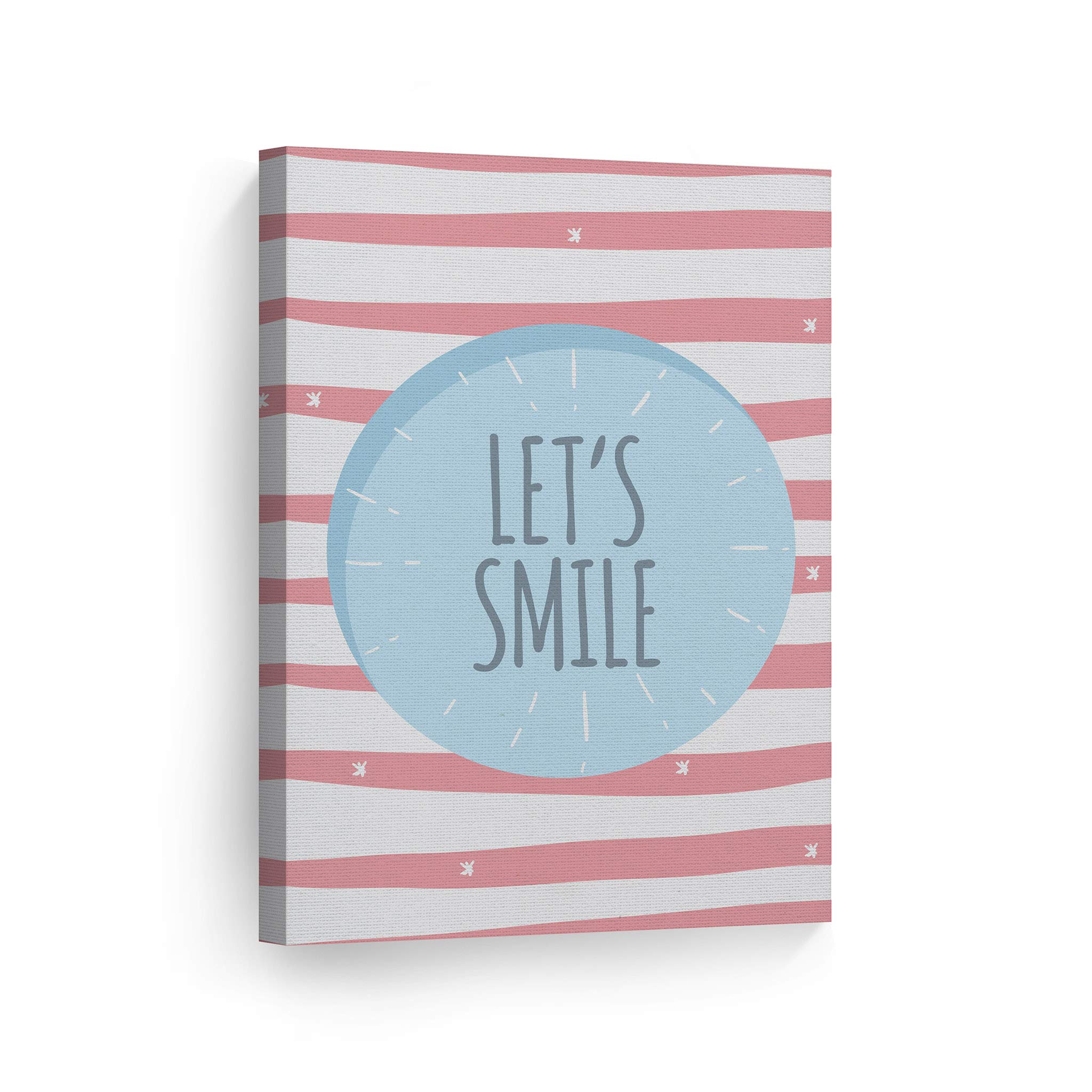 Smile Art Design Let's Smile Lettering Pink and White Canvas Print - Kids Room Decor, Nursery Wall Art, Baby Room Decoration - Ready to Hang 22x15 Inches - Made in USA - Perfect for Children's Bedrooms, Playrooms & Daycare Centers